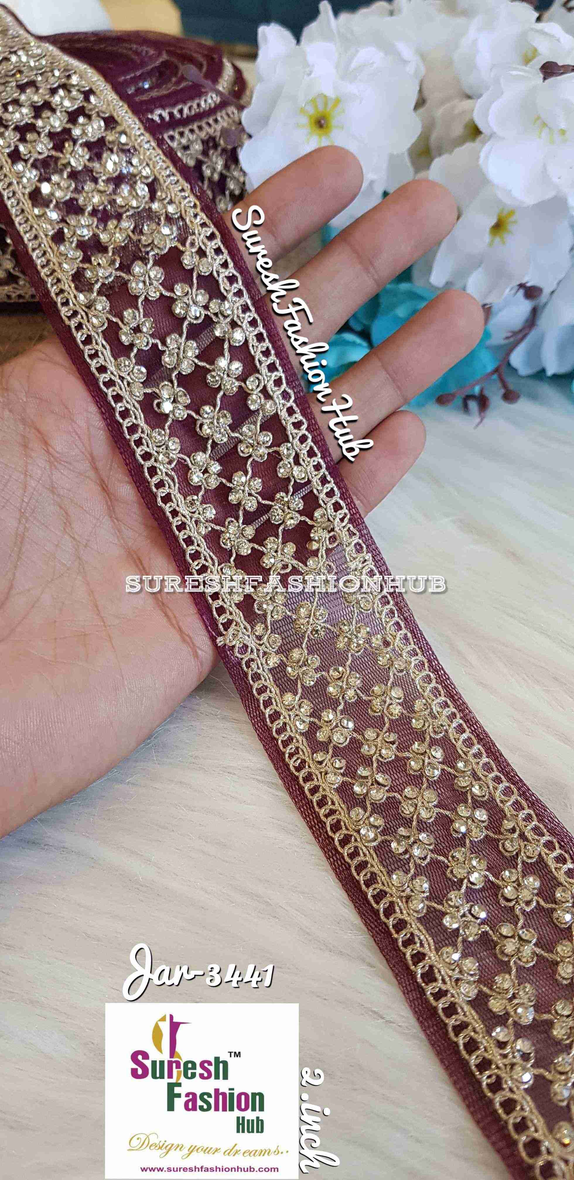 Gemstone Garden Wine Embroidered Trim