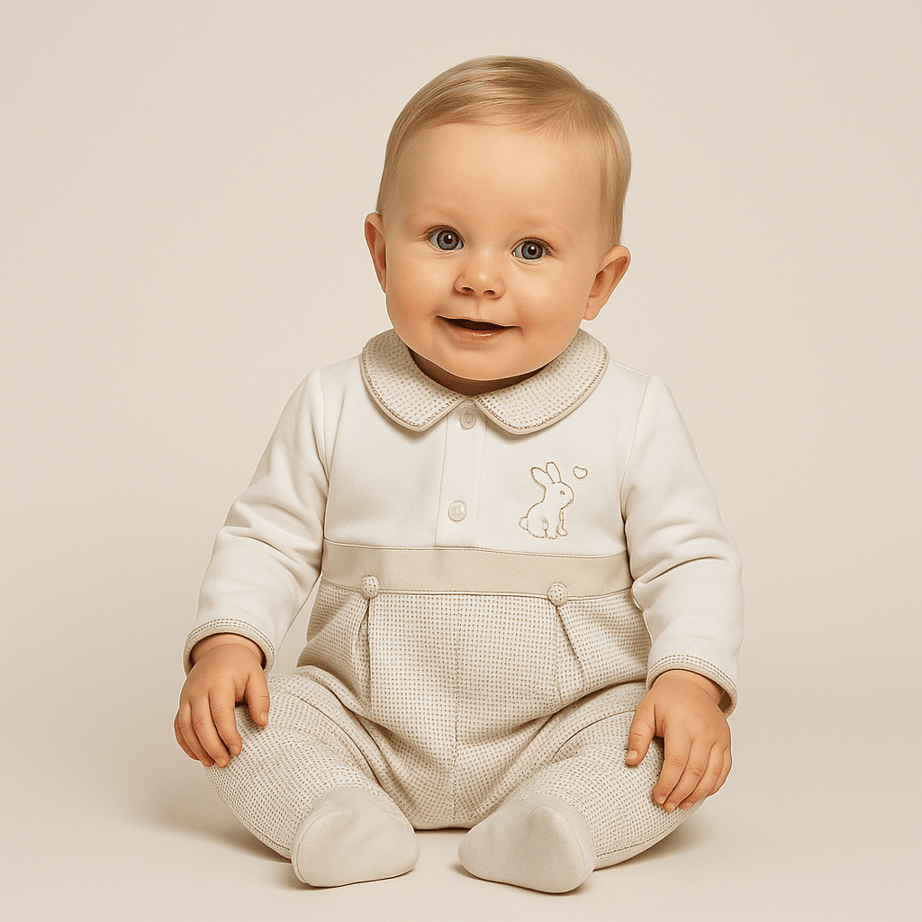 Beige Bunny Love Baby Romper