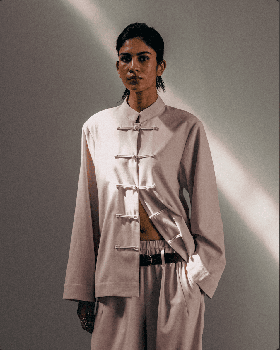 Mandarin Collar Linen Overshirt