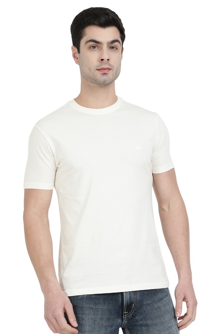 JadeBlue | JB-CR-32O CREAM TAN Men's White Cotton Solid T-Shirts 0
