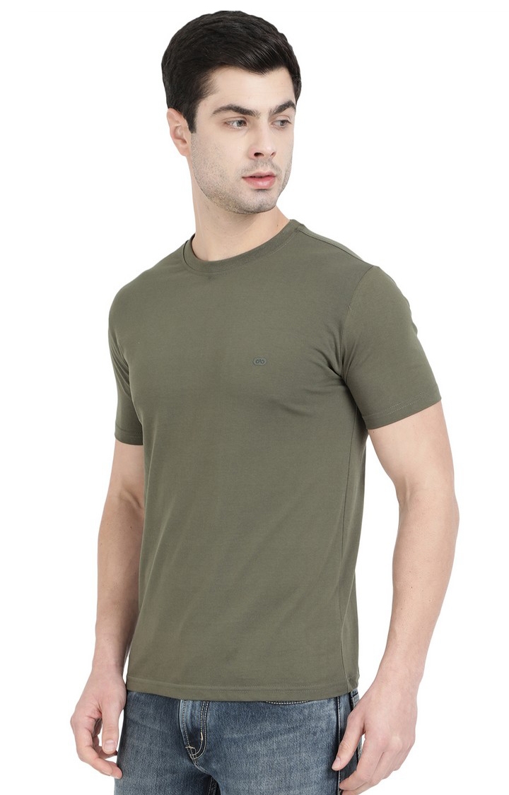 JadeBlue | JB-CR-32Q OLIVE Men's Green Cotton Solid T-Shirts 1