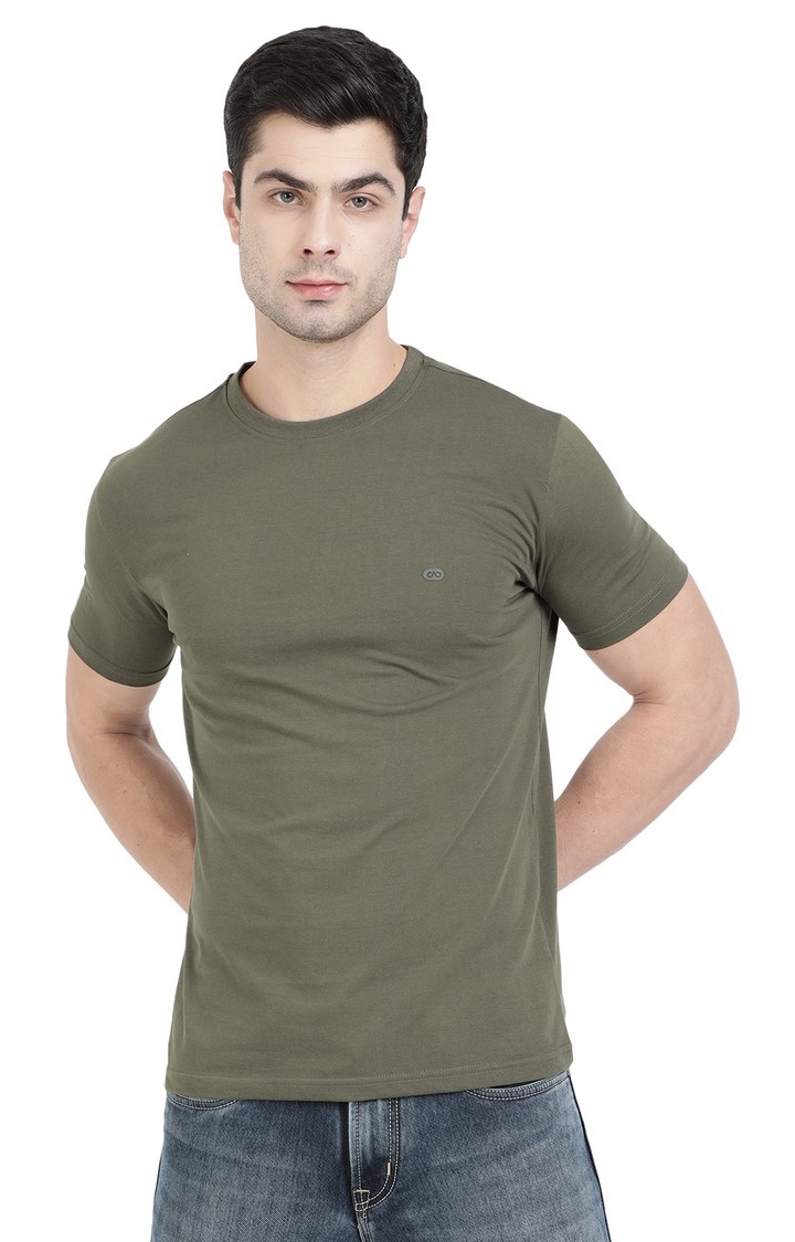 JadeBlue | JB-CR-32Q OLIVE Men's Green Cotton Solid T-Shirts 0
