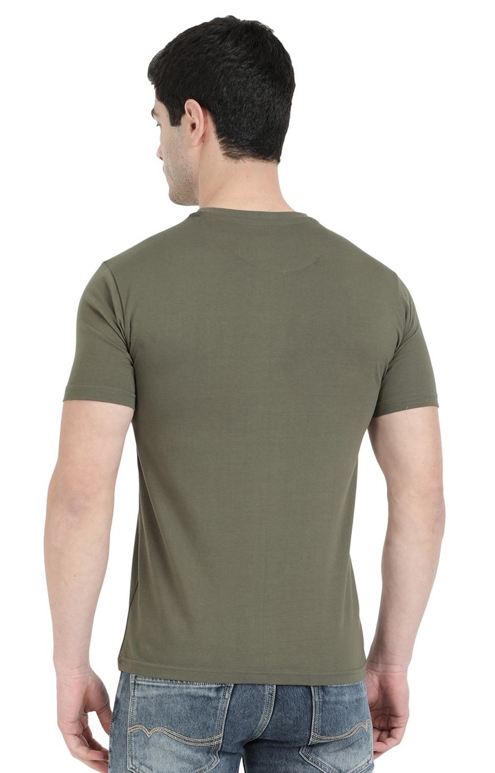 JadeBlue | JB-CR-32Q OLIVE Men's Green Cotton Solid T-Shirts 2