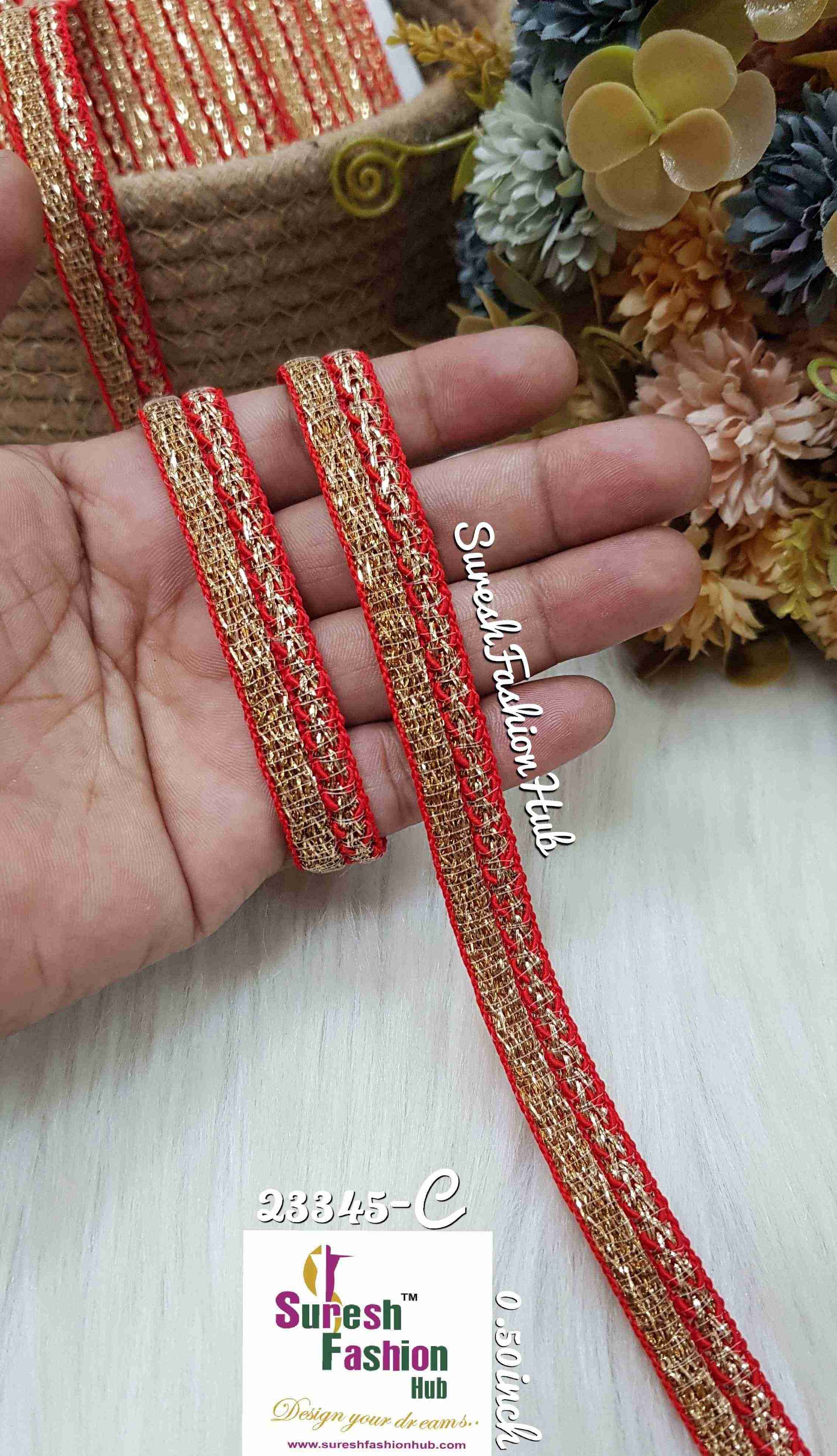Golden Zari Glimmer Red Bases Designer Trims