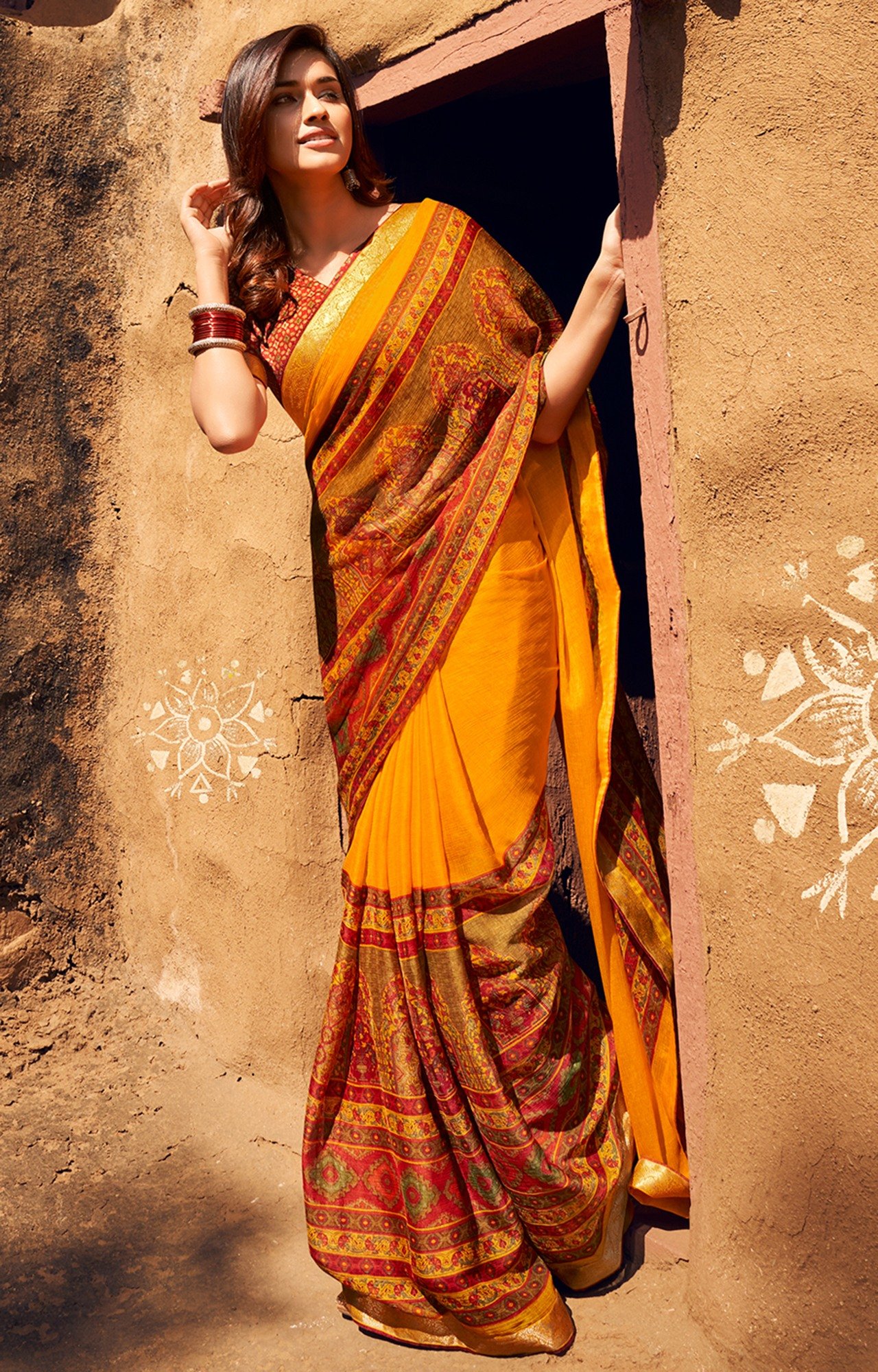 Women Yellow Chiffon Printed Saree-S_L21SHUBHLABH31004SSR01