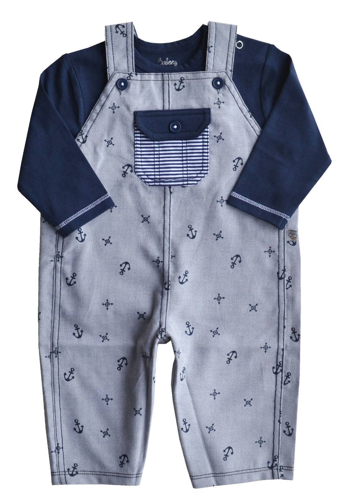 Baby's Long Romper Set with Full sleeves T-Shirt,color-Stripes/Navy