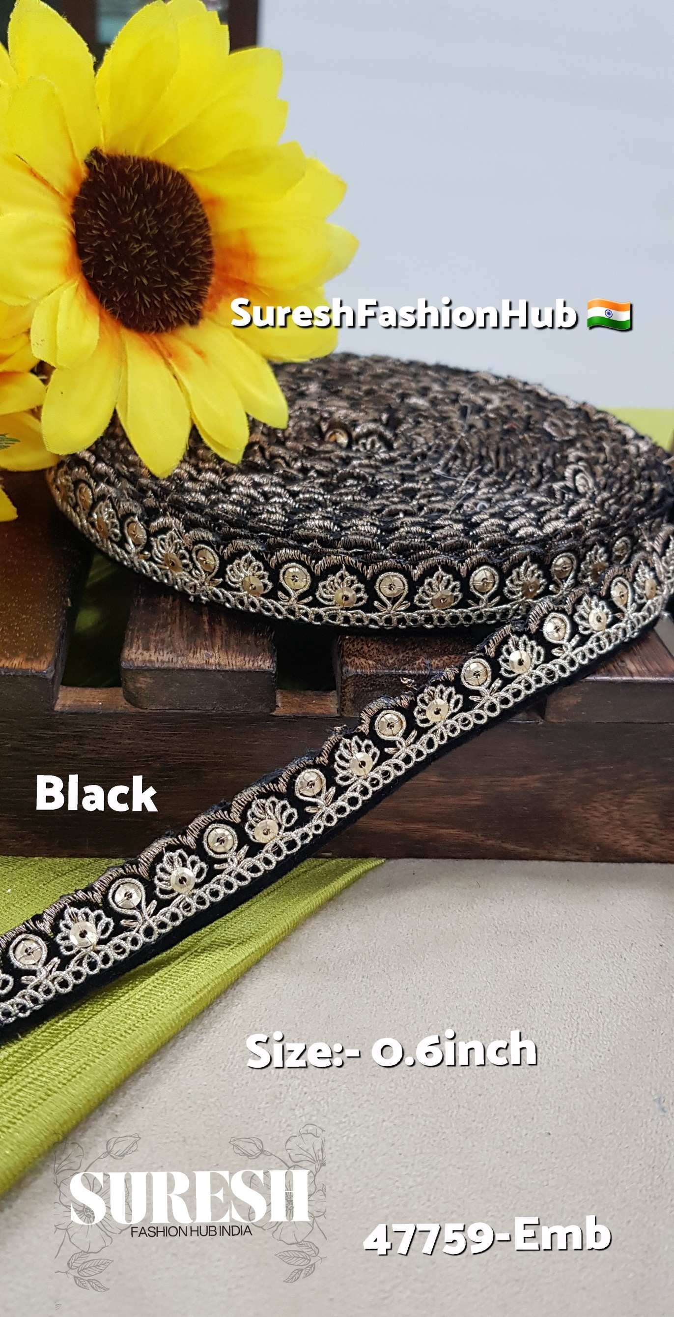 Velvet Royal Glint Scallop Lace – Black
