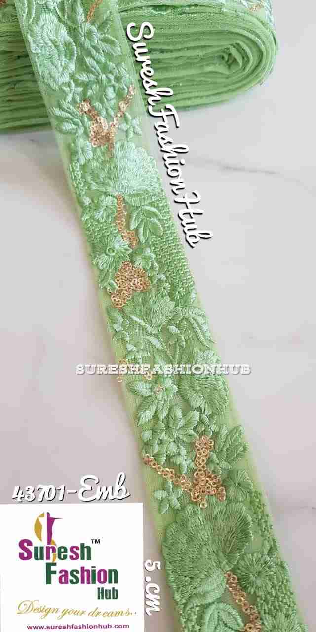 Golden Zari Threaded Petals On Pista  Net Embroidery Trim