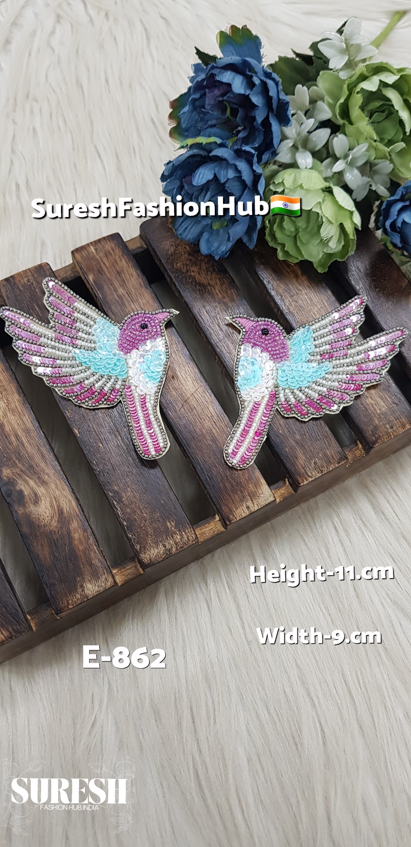 Right Side Facing Magenta + Sea Green Dove Patch