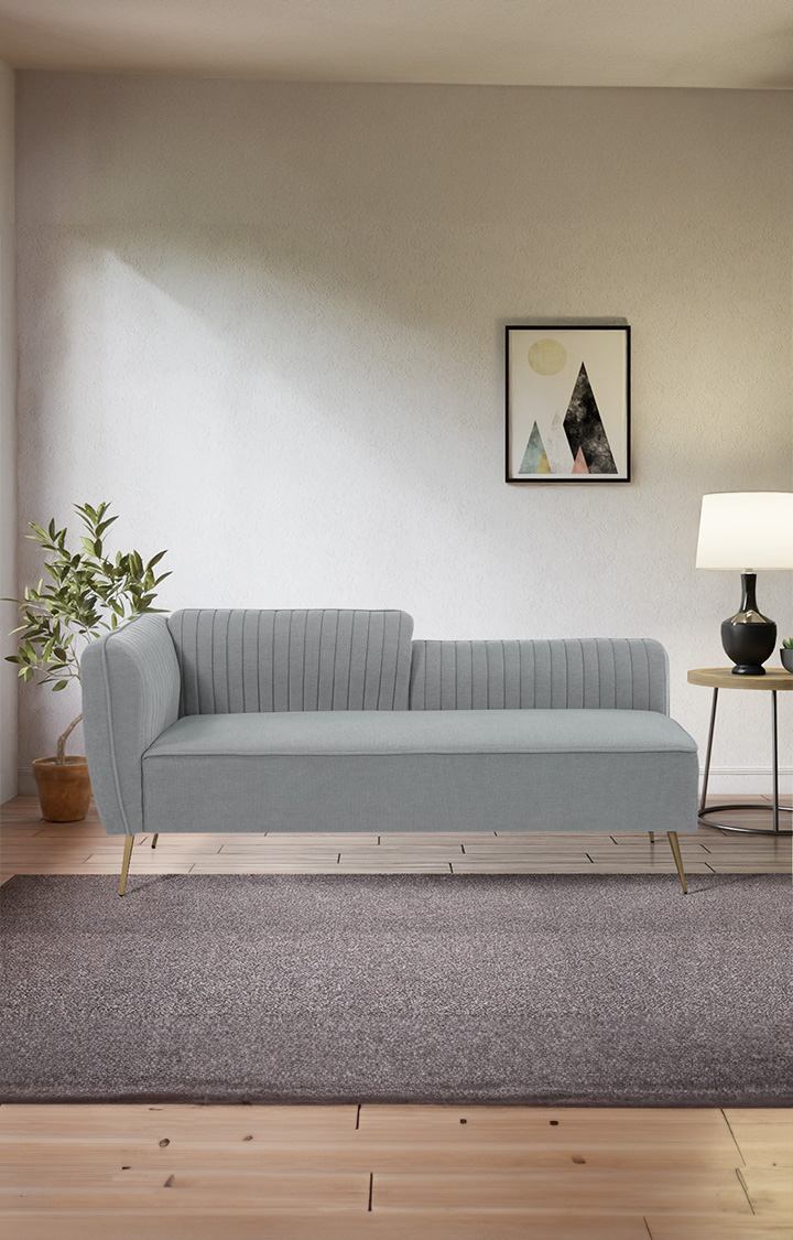 neudot Diva LHS Sofa Chaise Lounger with Golden Legs for Living Room|Bedroom|2 Person Sofa|Diwan|Premium Fabric |Solid Wood Frame|2 Seater (Colour : Misty Grey (DIY))