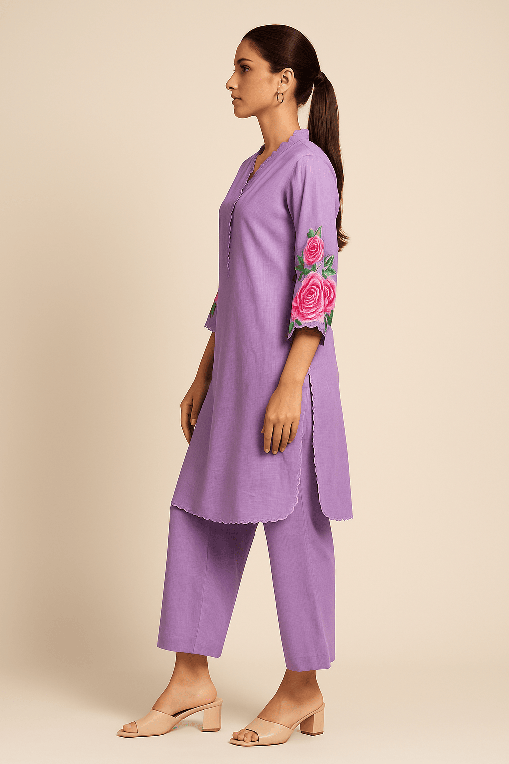 Women's Lavender Embroidered co-ord set