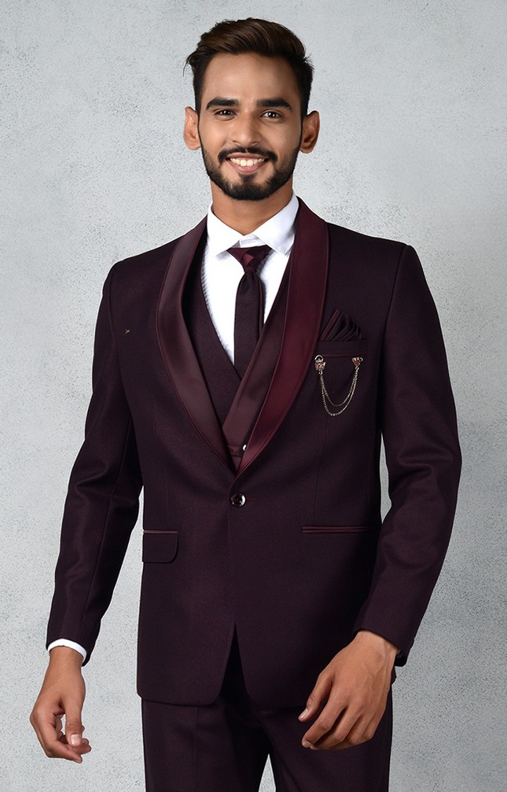 2565-WINE Men's Purple Rayon Solid Suits