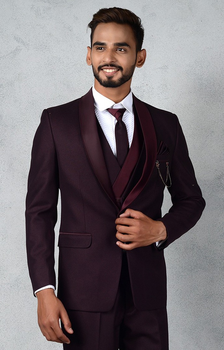 2565-WINE Men's Purple Rayon Solid Suits