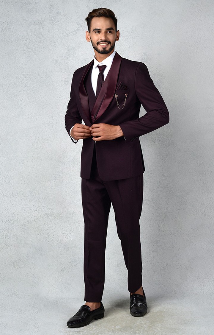 2565-WINE Men's Purple Rayon Solid Suits