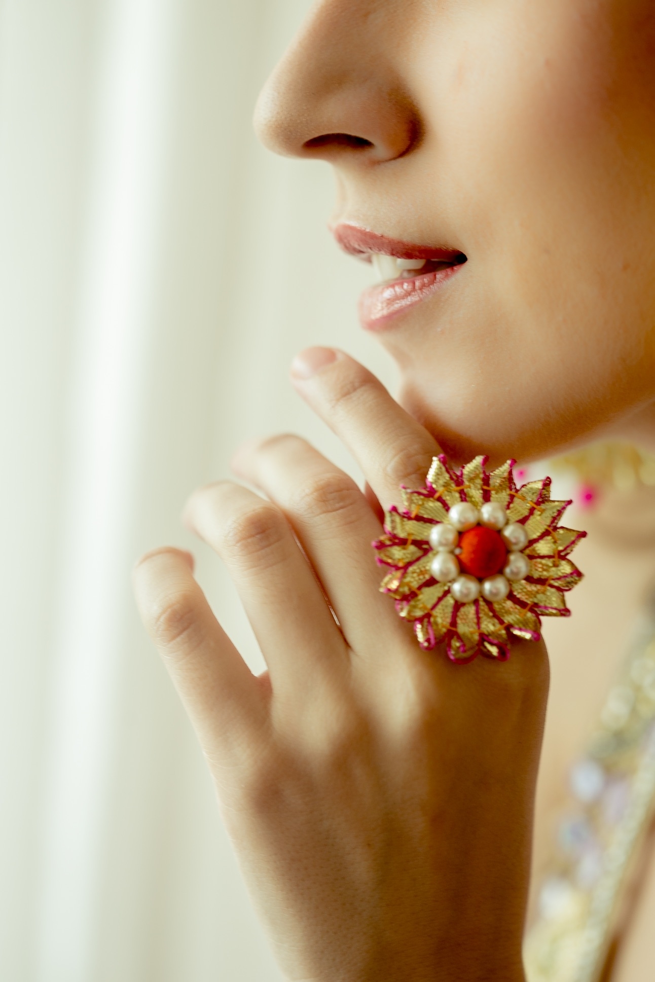 Red & Gold Floral Ring For Women 