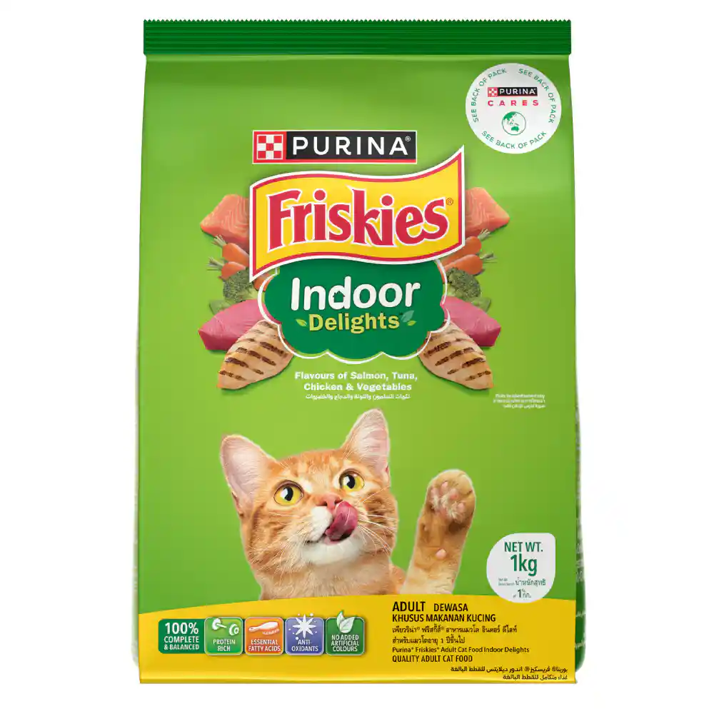 Purina Friskies Indoor Delights Salmon Tuna Chicken and Vegetables Flavours Adult Dry Cat Food