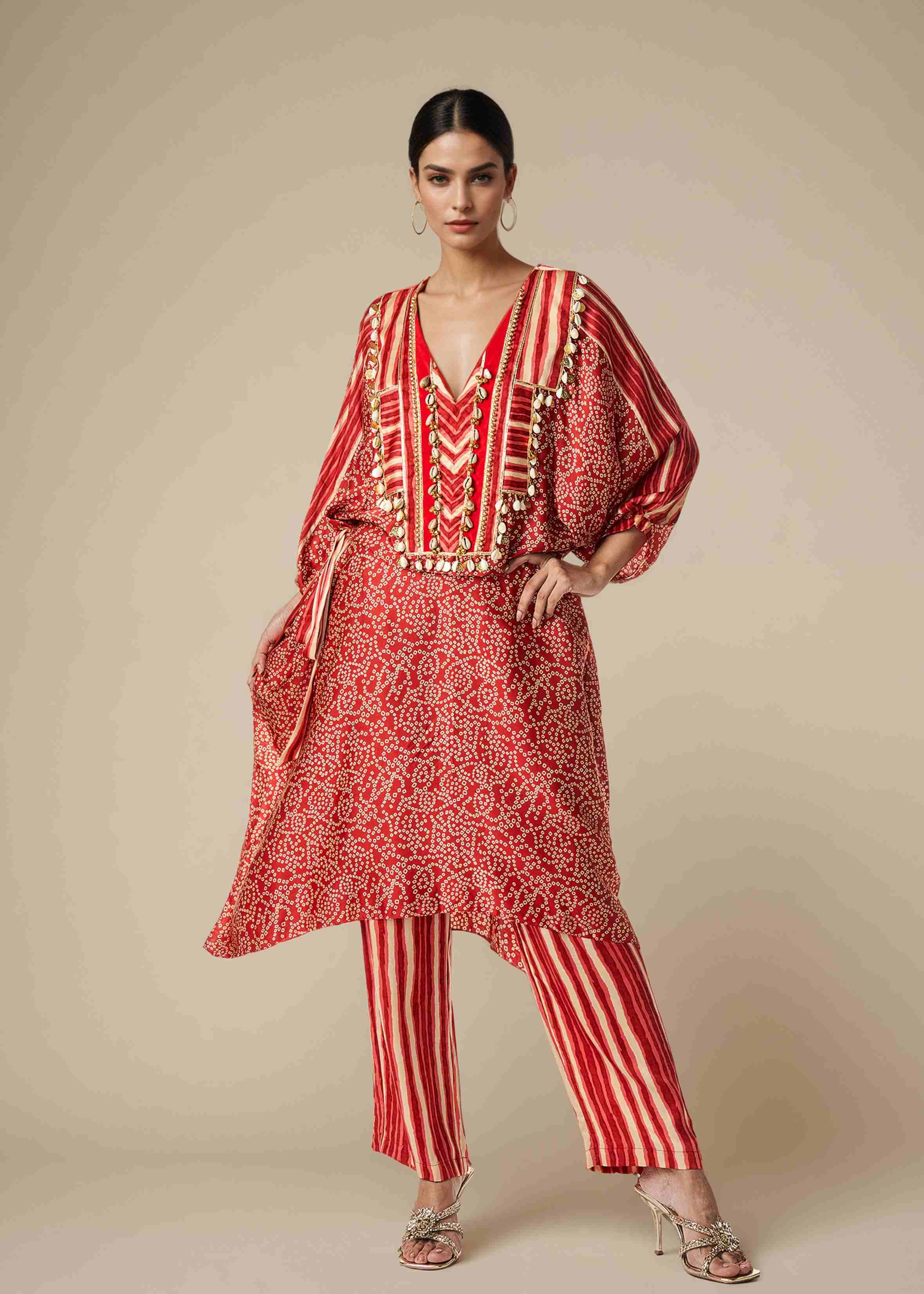 Maroon Belted Kaftan