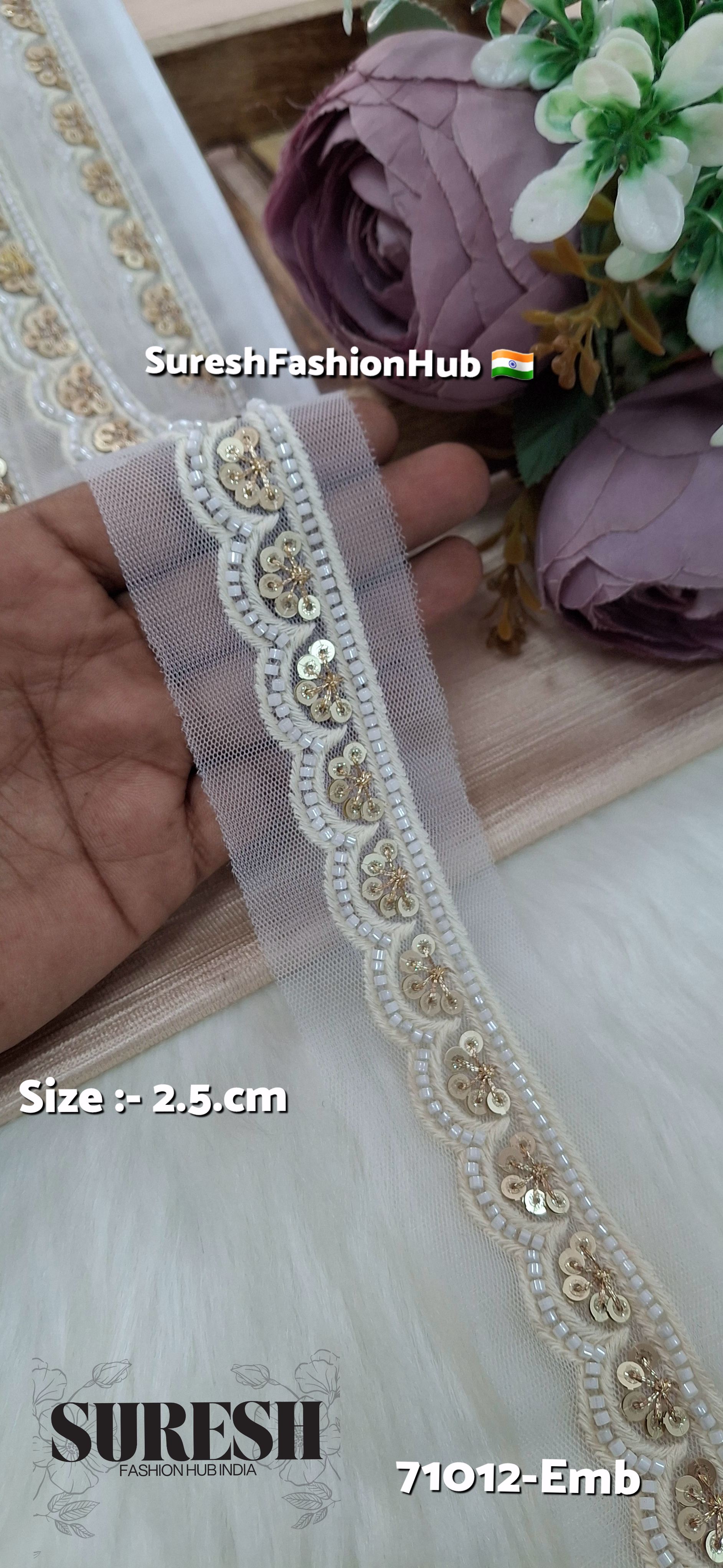  Lustrous Net Embroidered Border