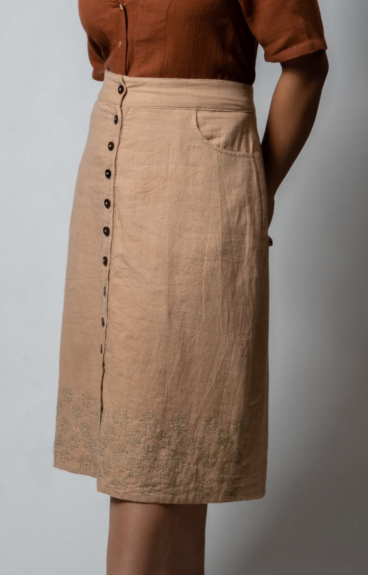 Lafaani | Women's Beige Cotton Striped Skirt 4