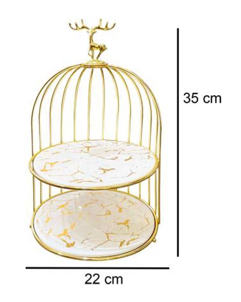Order Happiness | Order Happiness Round Ceramic Serving 2 Tier Cake Stand with Metal Grill, White Color Tray Serving Set For Home Decor (Pack of 2) 4