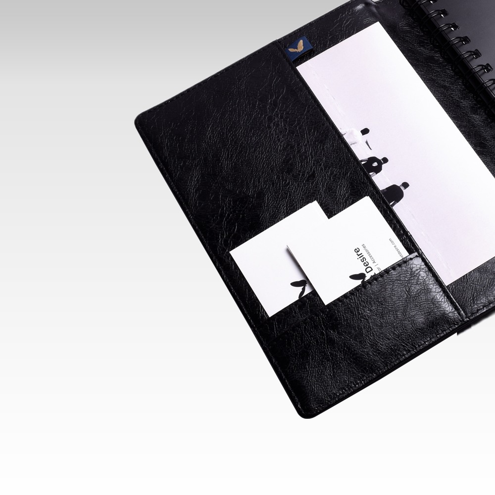 A5 Personal Organizer | Fits Any A5 Size Spiral Notebook | Magnetic Strap Closure | Two Small and One Large Inside Pocket | Mochino Series | Black