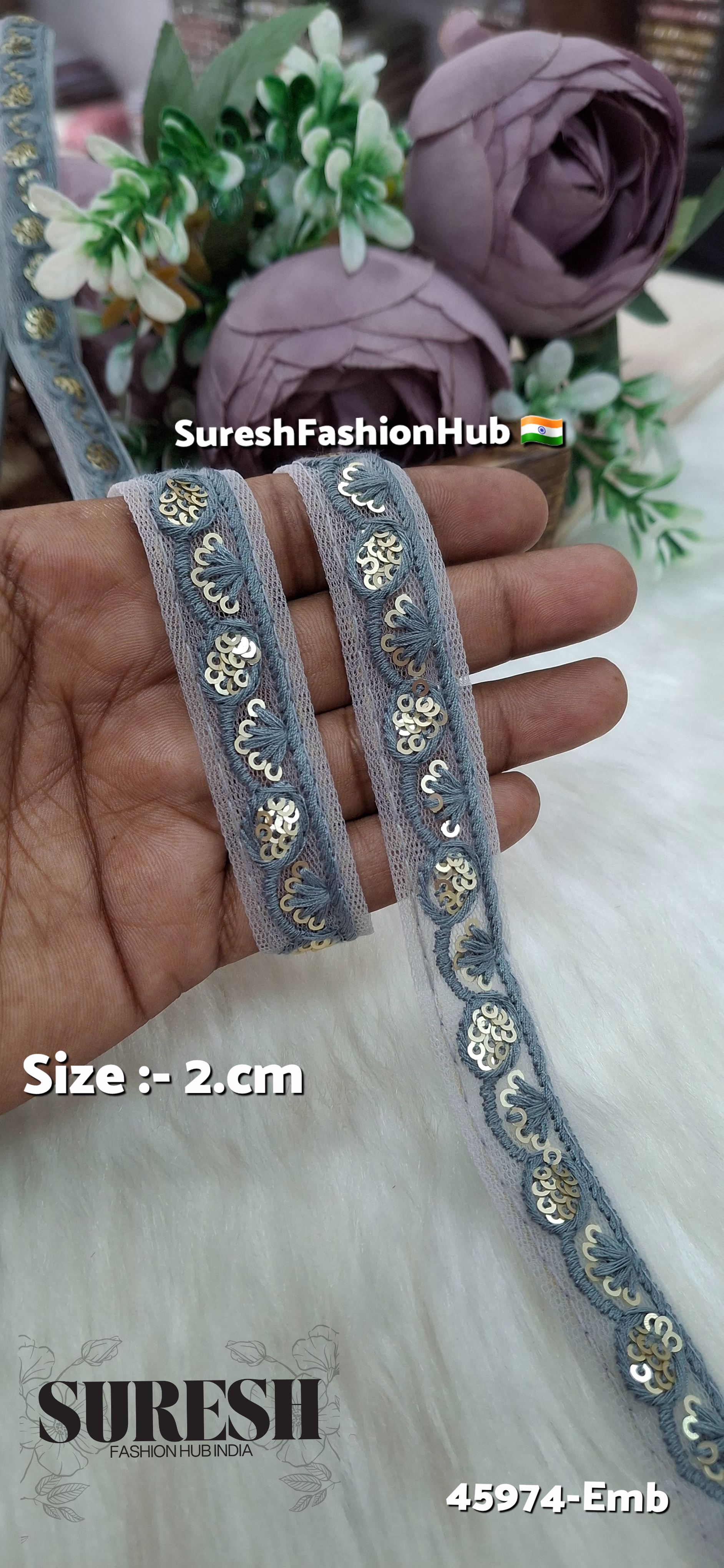 Grey Tone-on-Tone Embroidery Lace