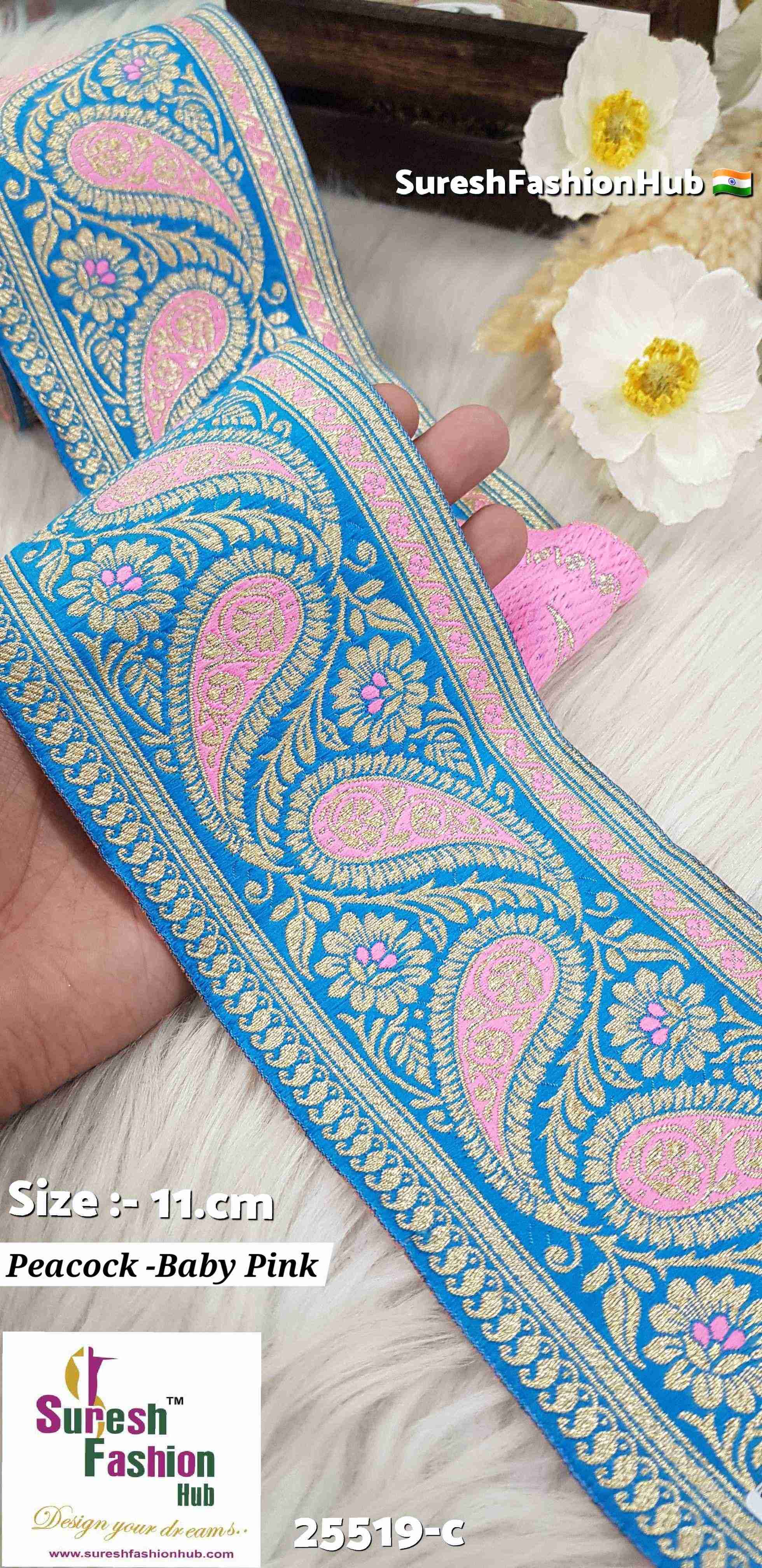 Peacock-Baby Pink Keri Floral Banarasi Lace