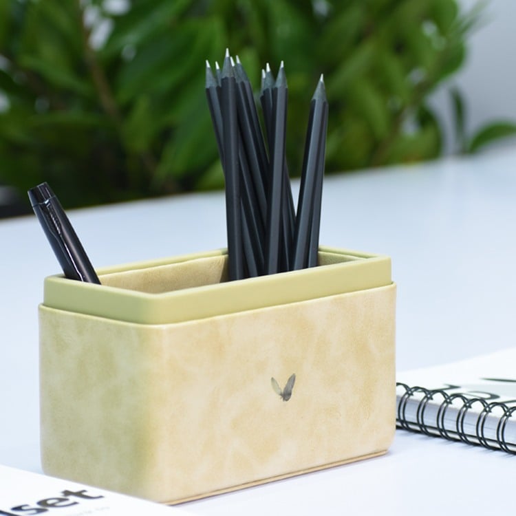 Pen/Pencil Holder | Faux Leather | Rectangular Medium | Moderno | Cream