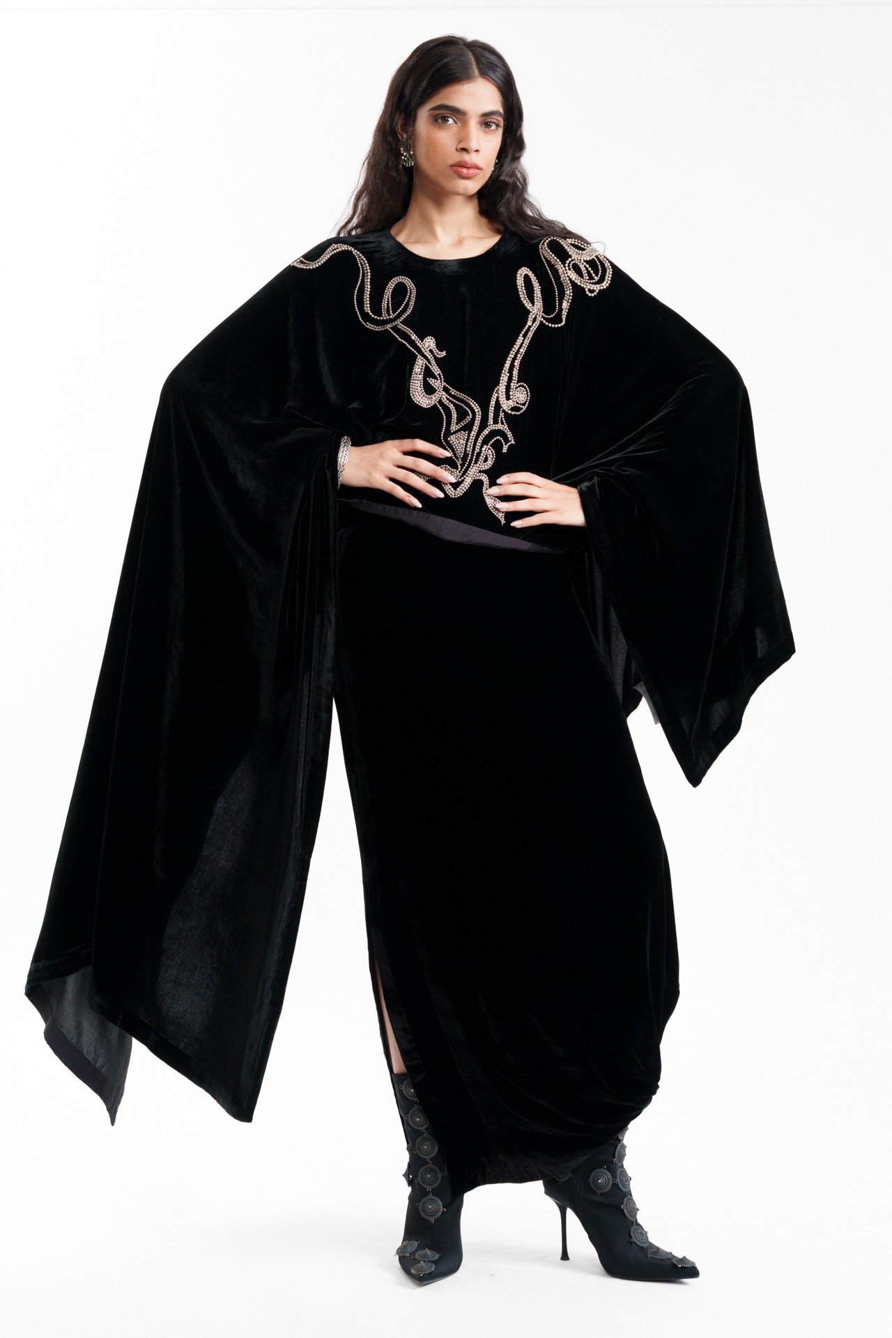 Draped Dupatta Cape with Structured Lungi Skirt