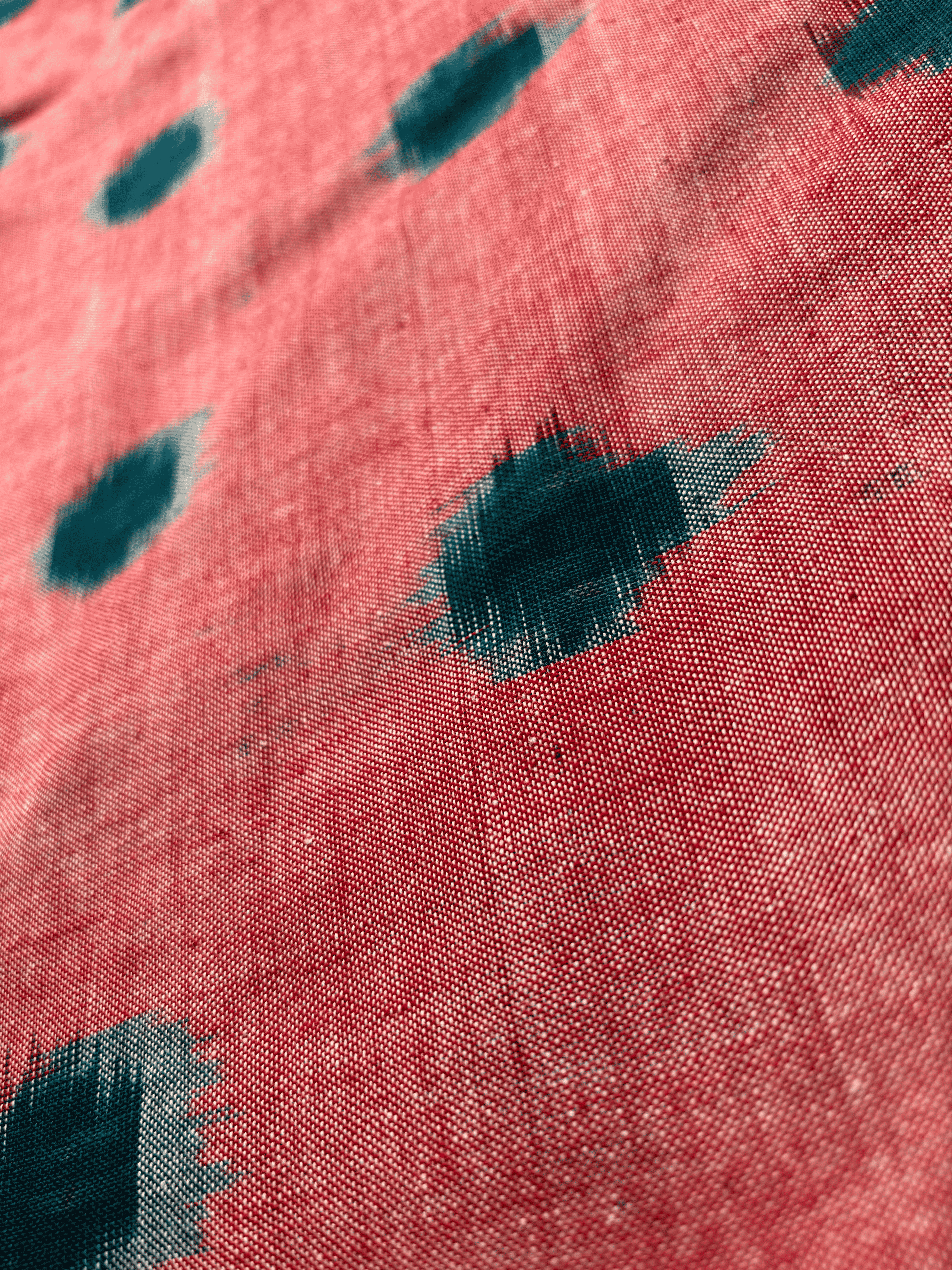 Cotton Peach Polka Double Ikat Fabric
