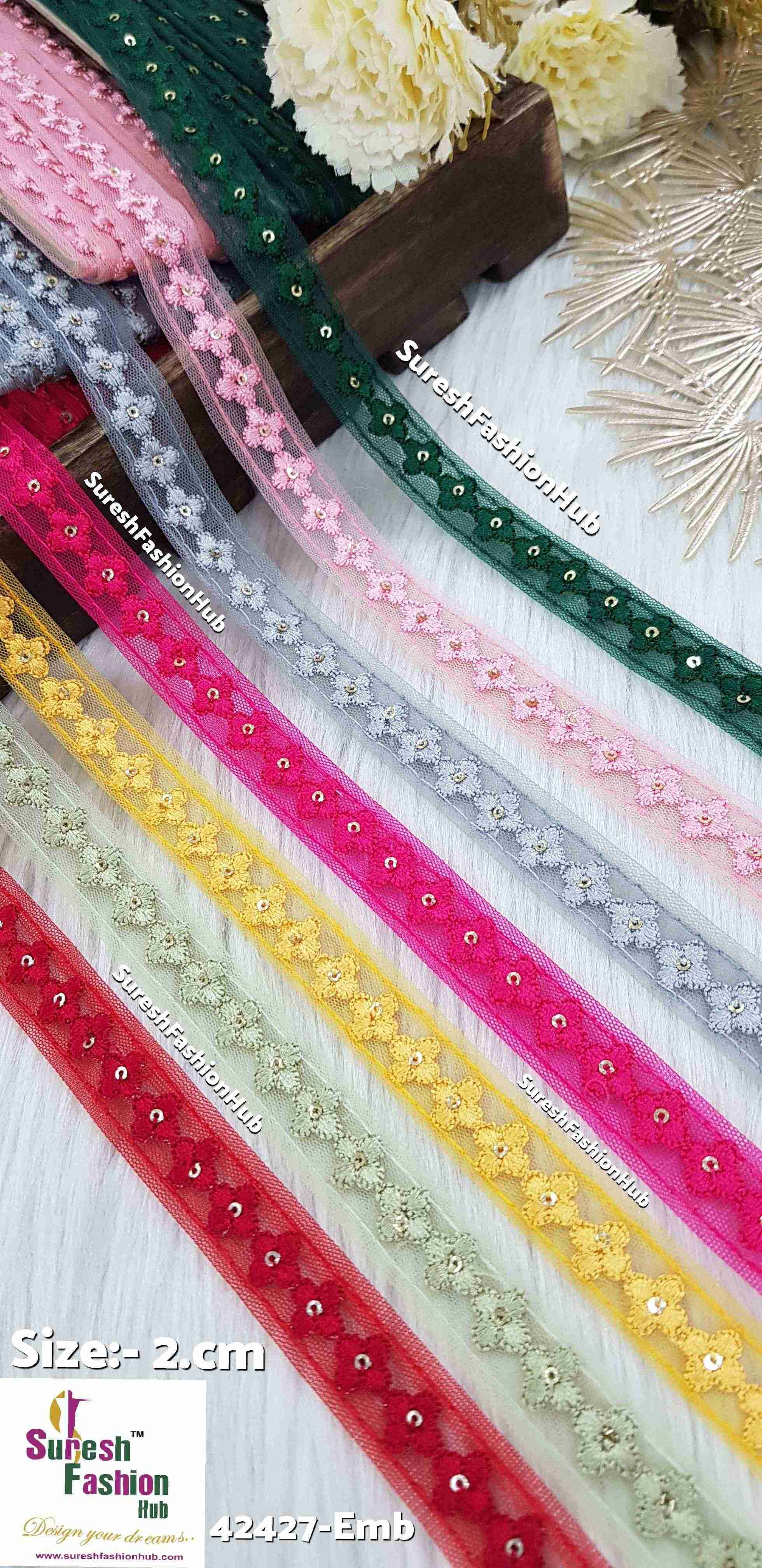 Bottle Green Floral Sequin Lace Trim