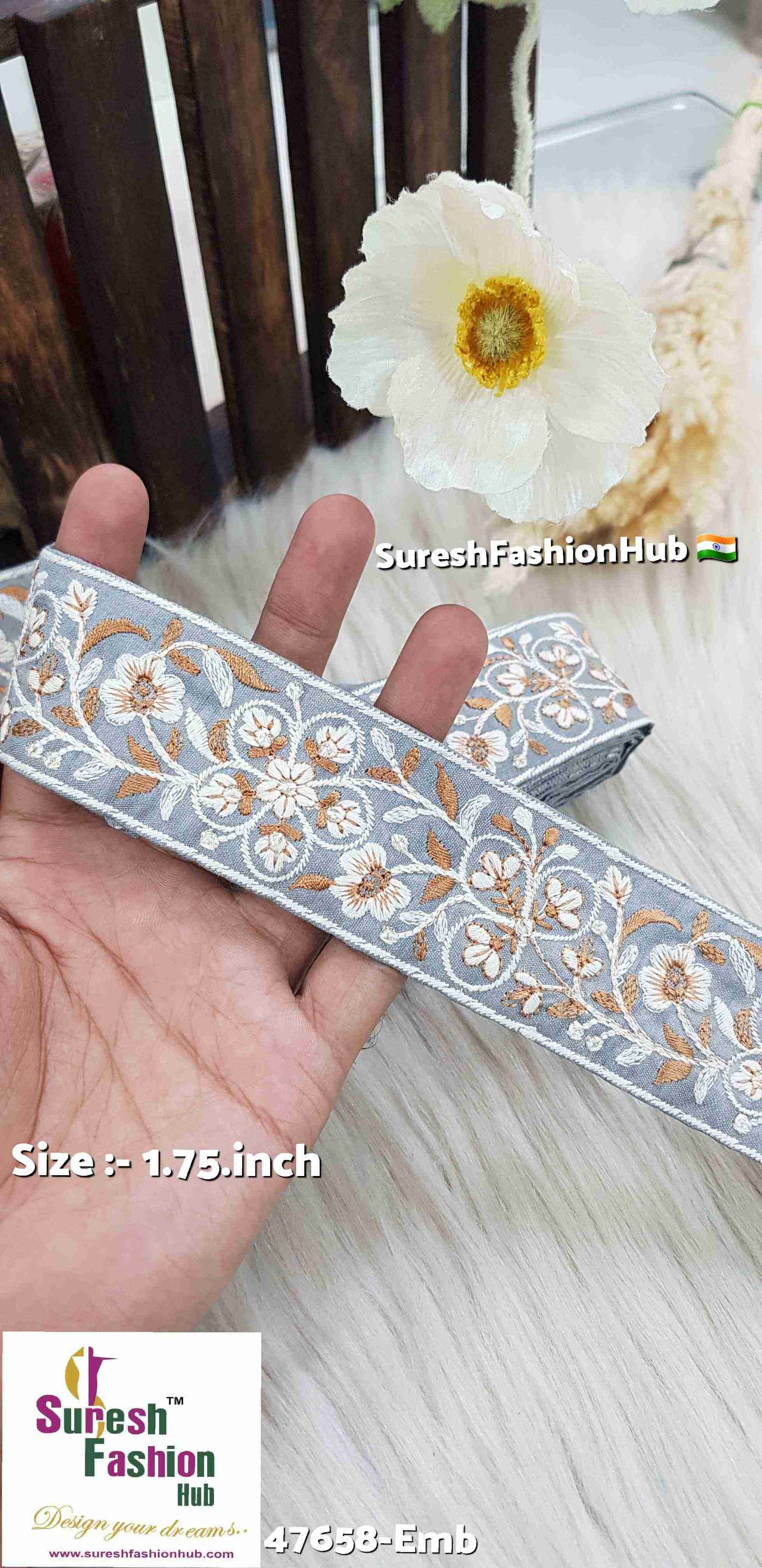 Grey Ivory Bloom Floral Embroidery Lace