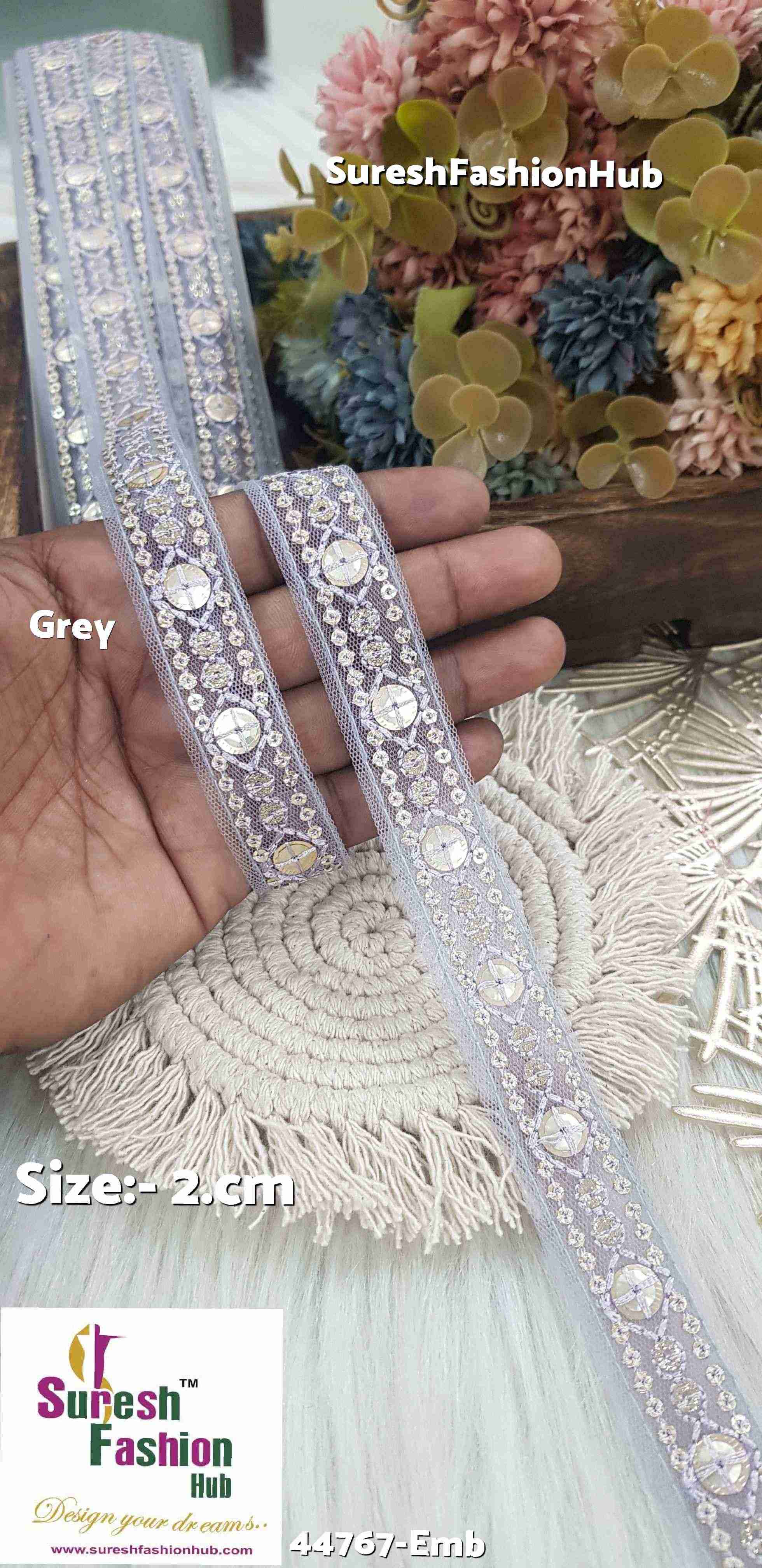 Grey Net Embroidered Lace