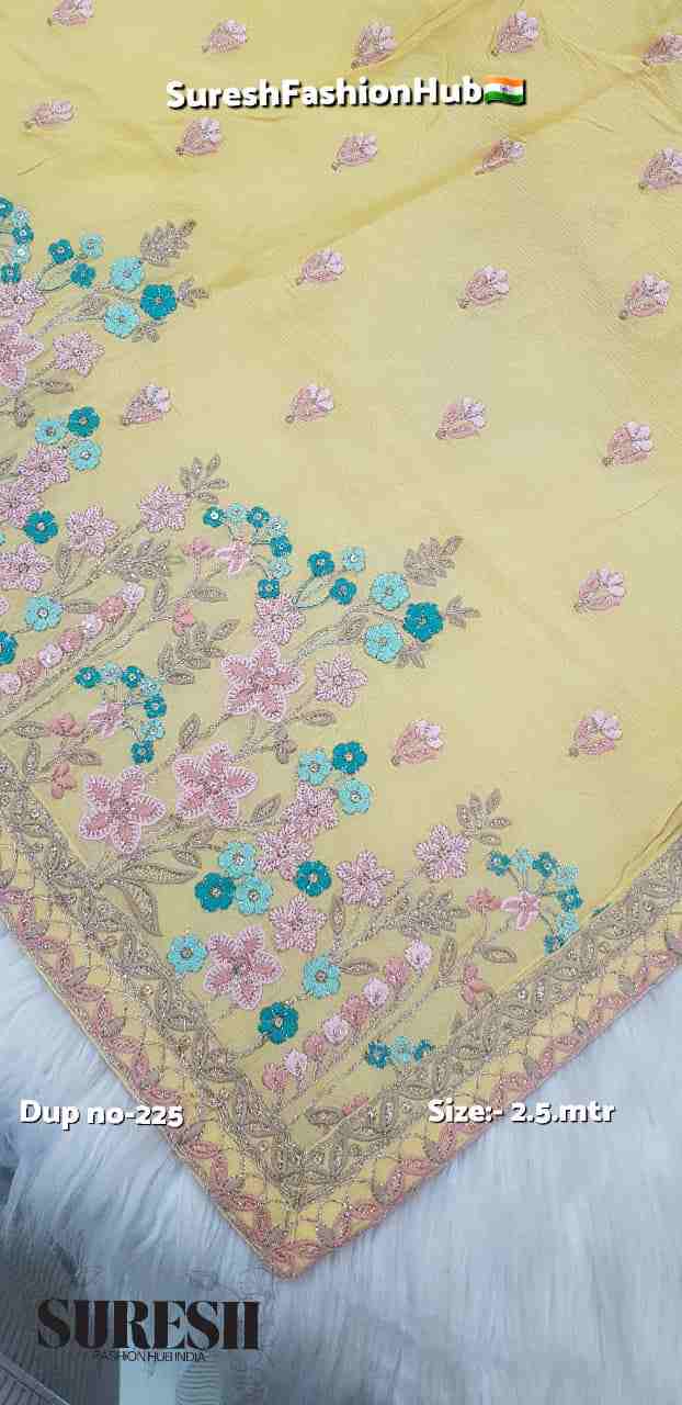 Yellow Floral Zari & Threadwork Georgette Dupatta-225