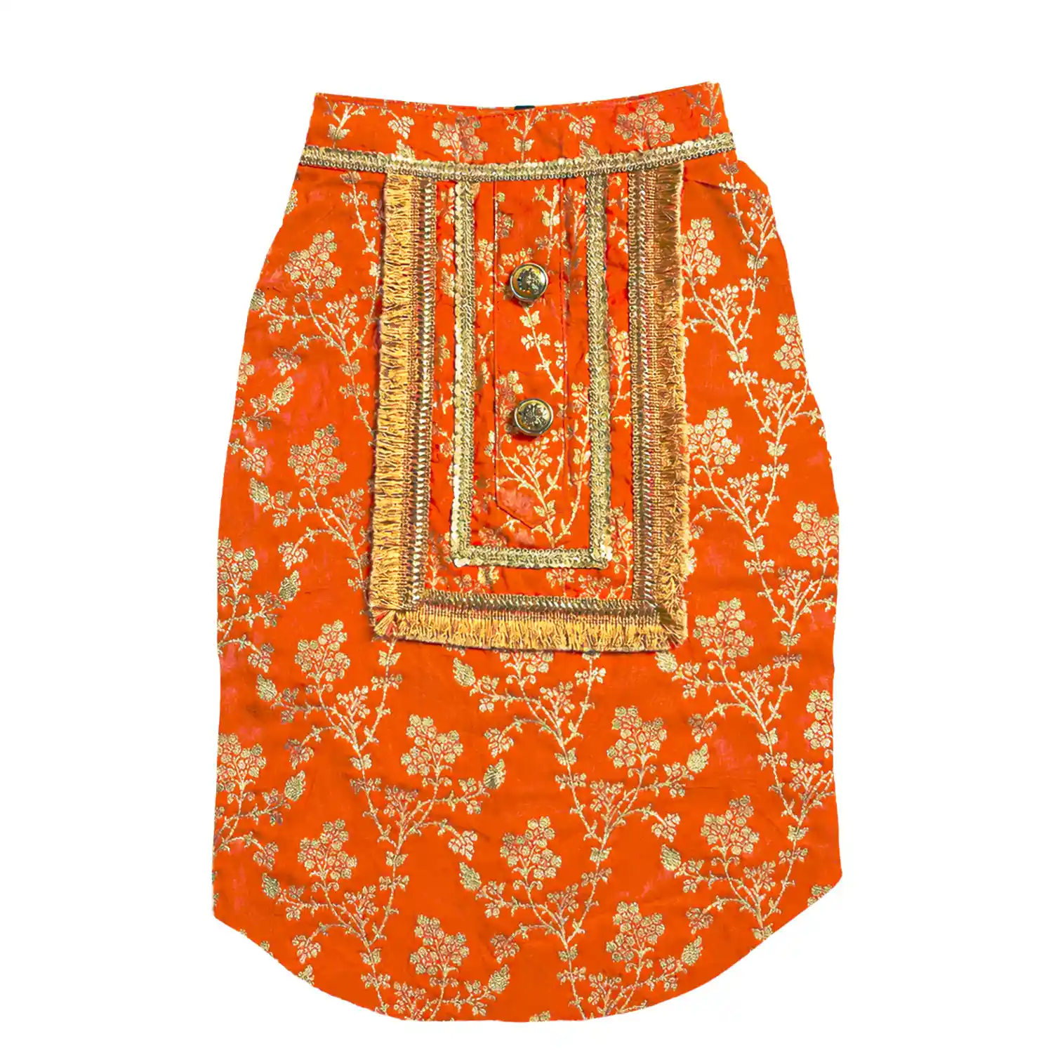 Pawsindia Traditional Royal Zari Kurta for Cats - Orange