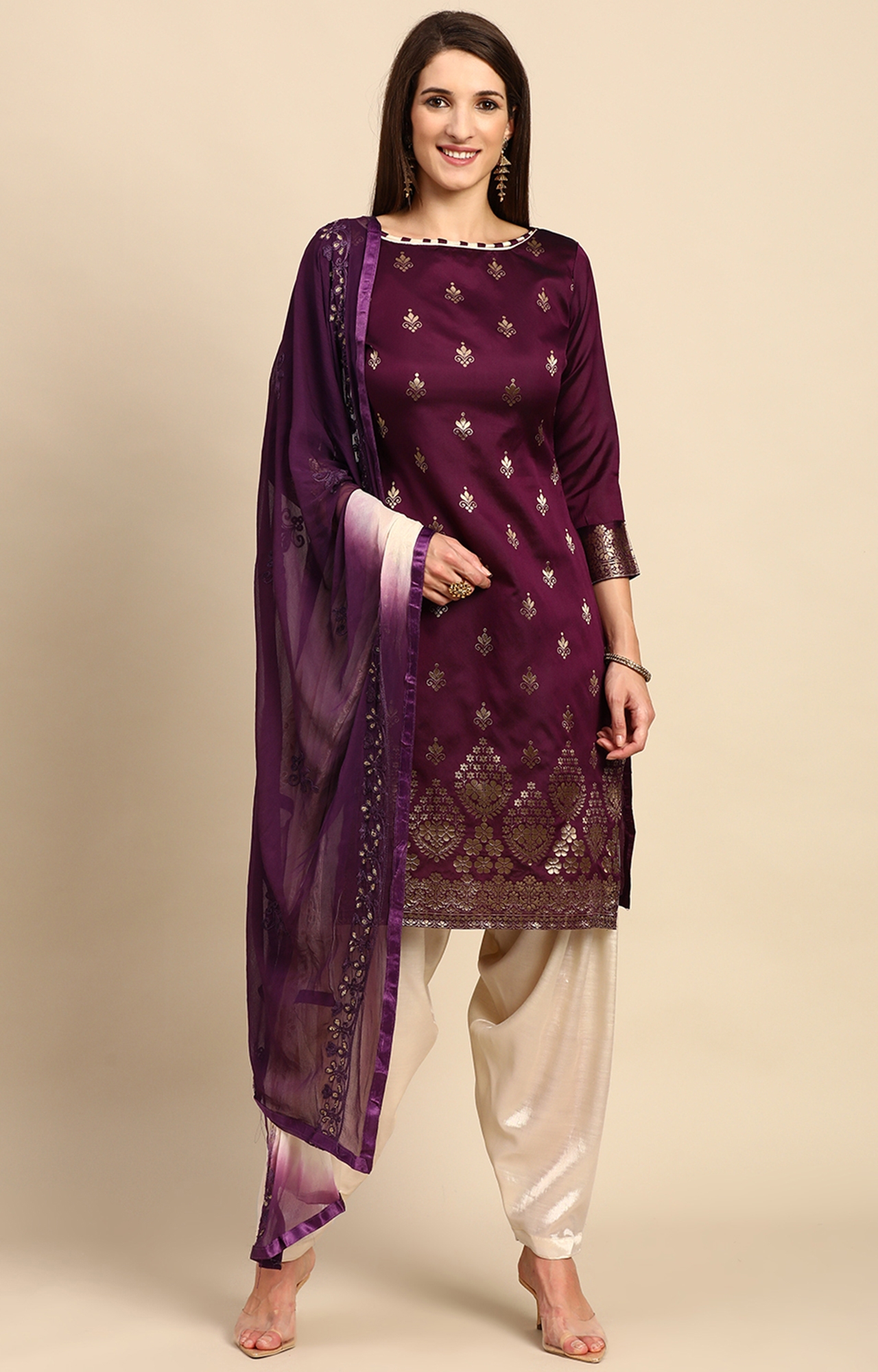 Shaily Women Purple Color Jacquard Woven Design Unstitched Dress Material-VF_SAGUN_PRPLE_DM