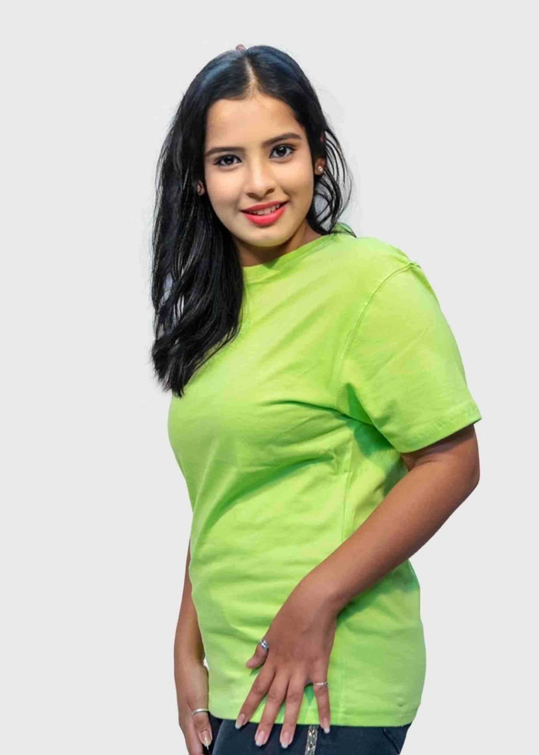 Parrot Green Cotton Round Neck T Shirt