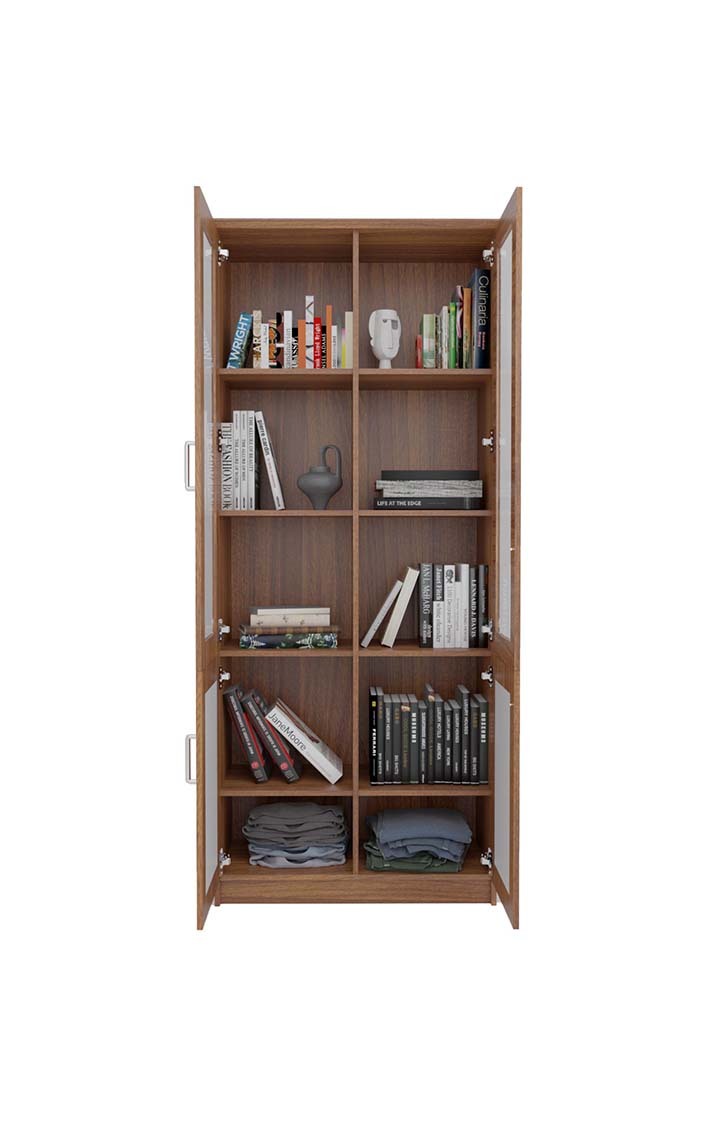 neudot Leader Engineered Wood 10 Shelves Bookshelf Cabinet |Book Rack Organizer for Decor Display Unit | Floor Standing Bookcase for Home, Office & Library - Leon Teak Finish