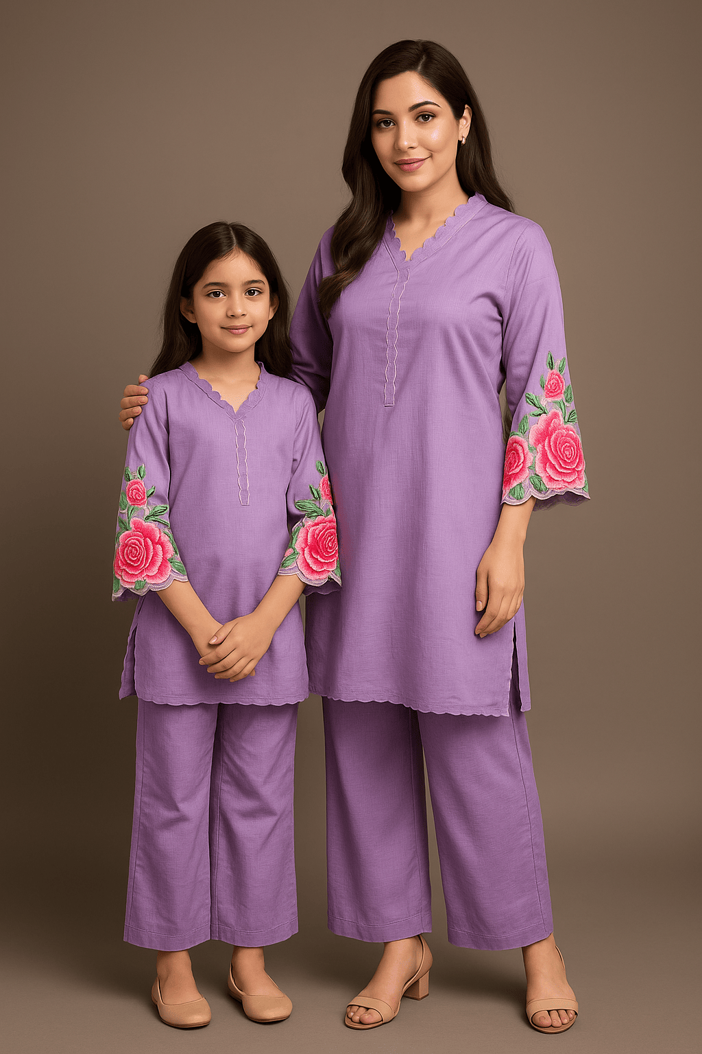 Women's Lavender Embroidered co-ord set