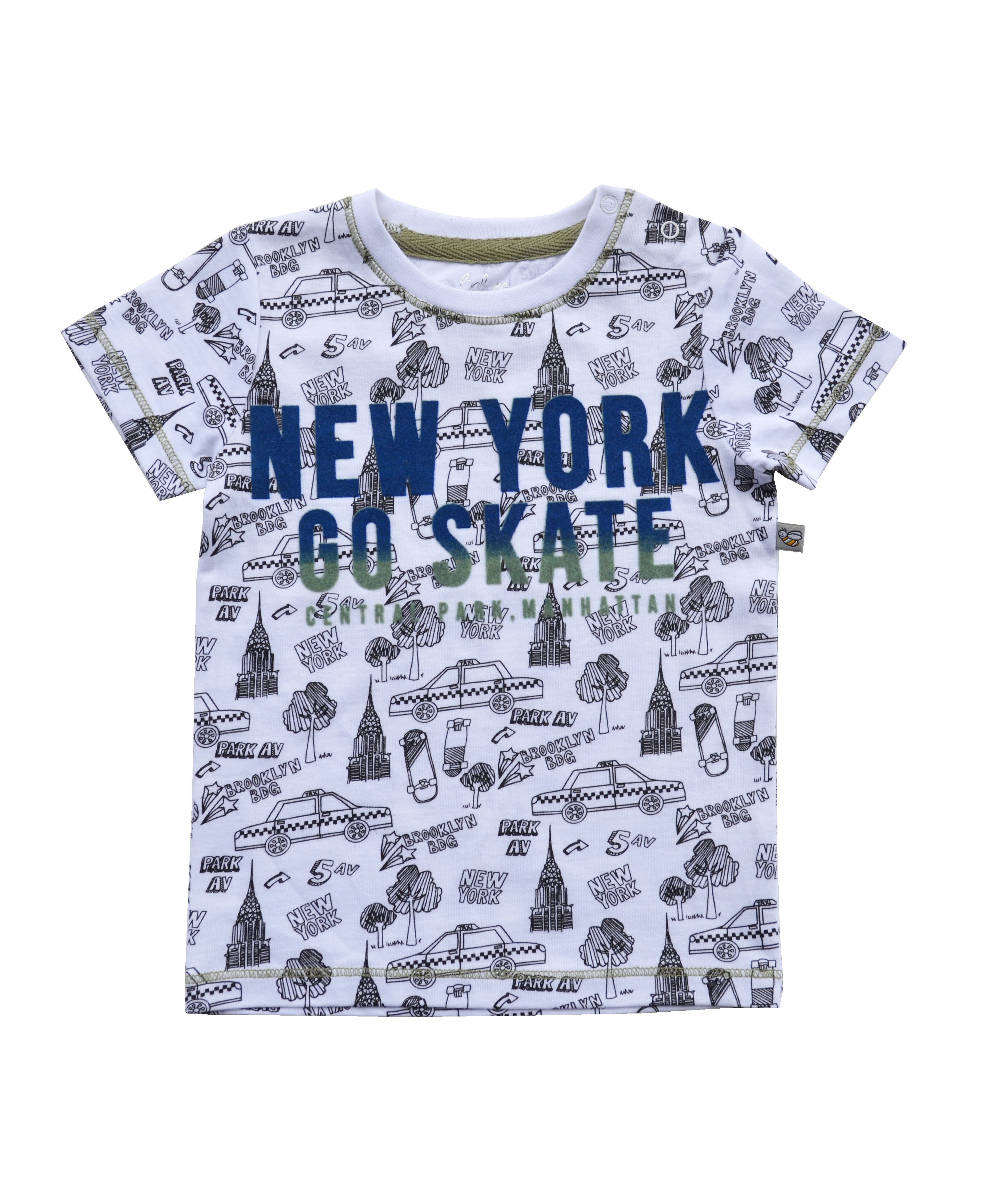 New York Print on White Short Sleeves T-Shirt (100% Cotton Single Jersey)
