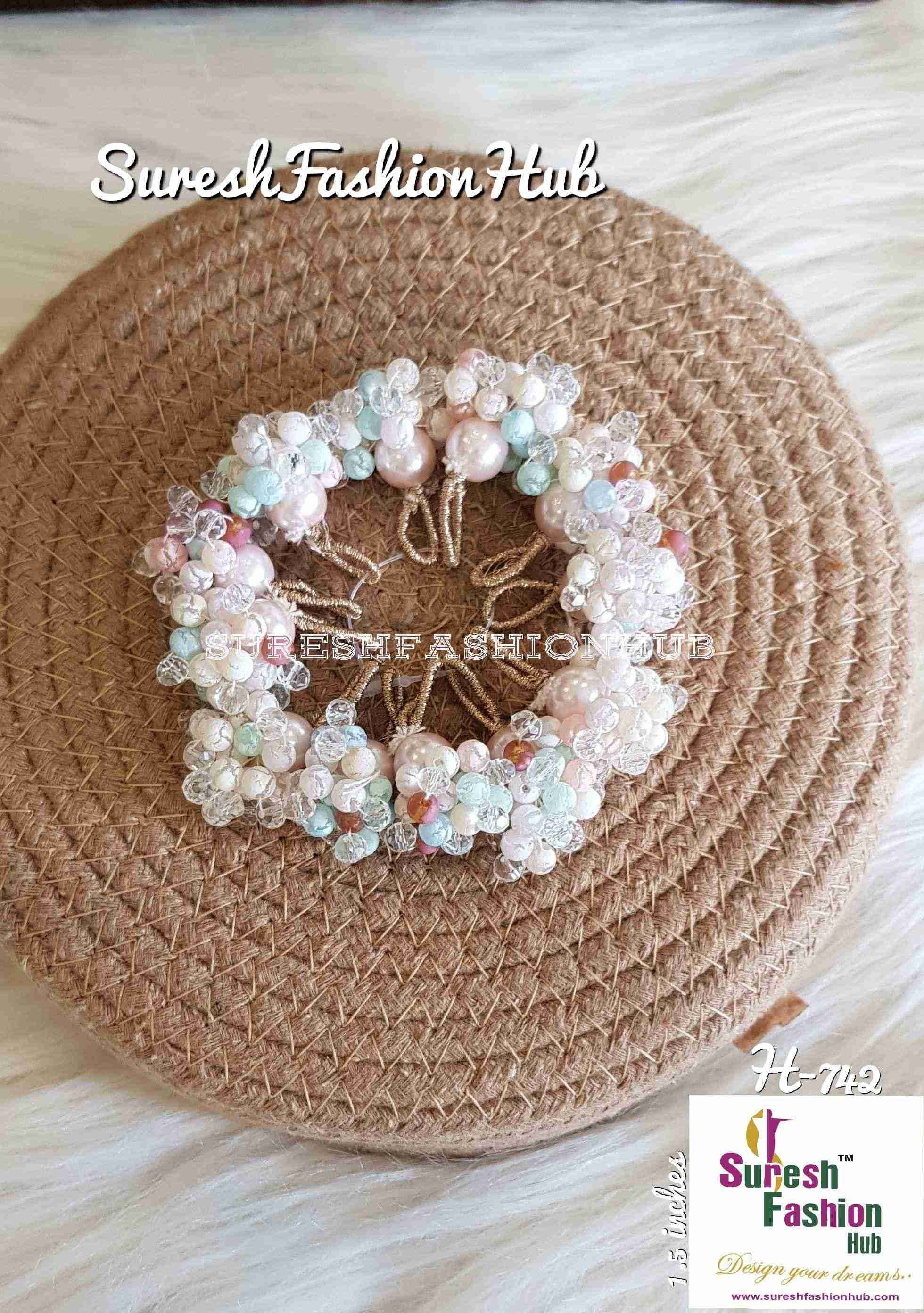 Pastel Pink, Blue & White Beads Studded Small Tassel