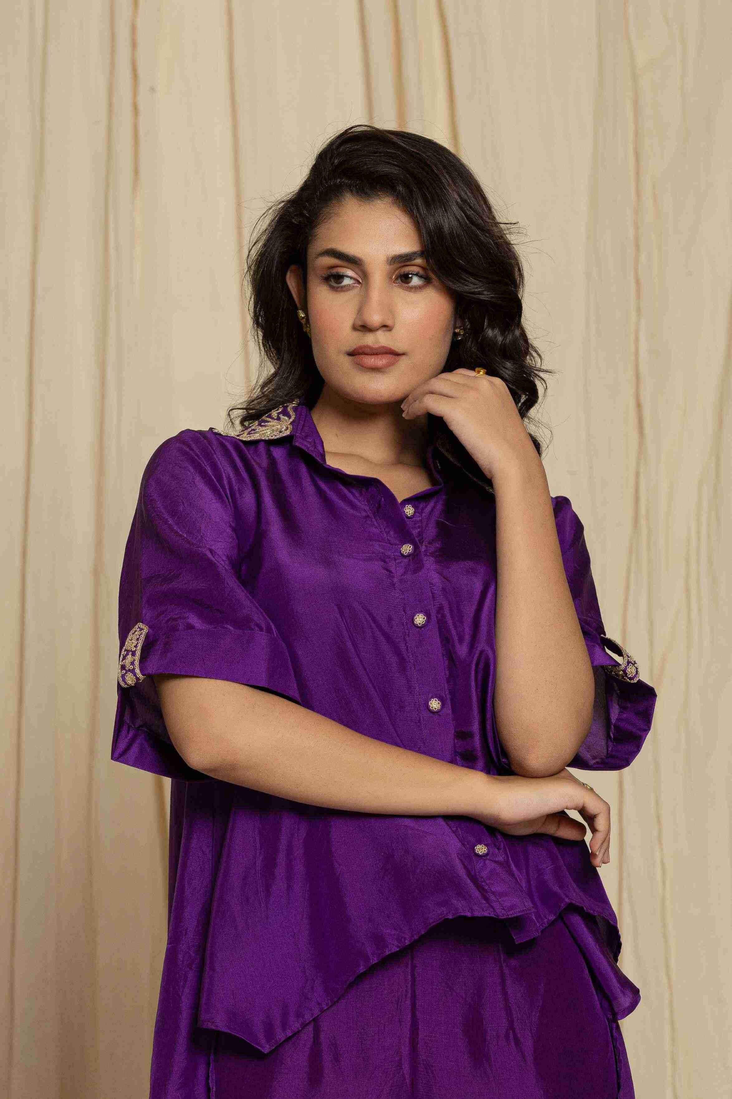 Purple pure silk handwork co-ord set