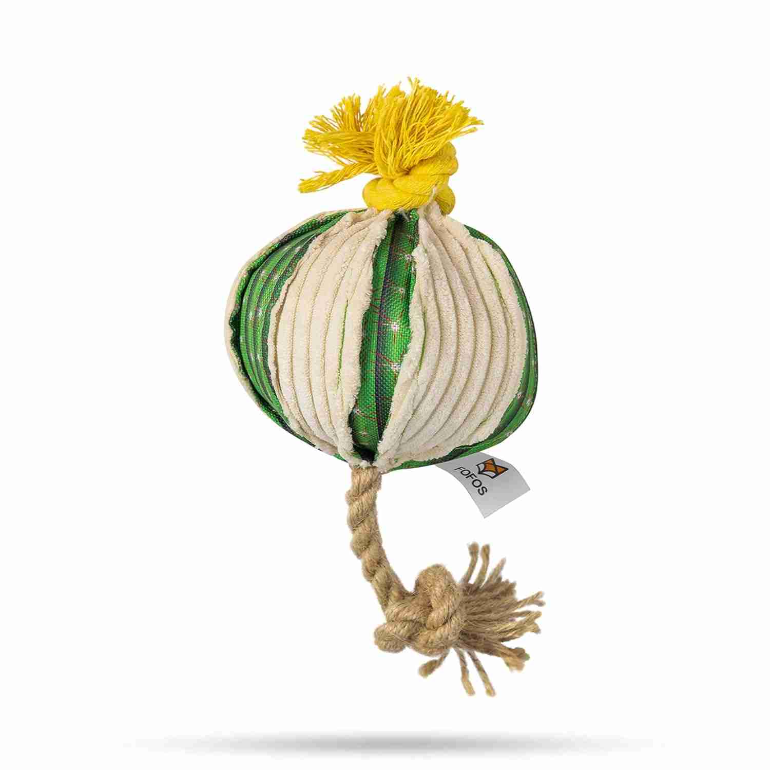 Fofos Cactus Ball with Hemp Rope Stuffed Soft Squeaky Plush Dog Toy (Medium)