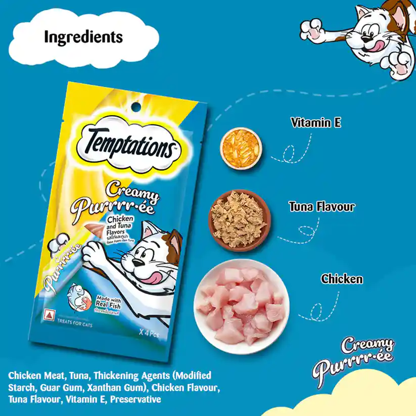 Temptations Creamy Cat Treat, Chicken & Tuna Flavour - 48 g (4 pieces)