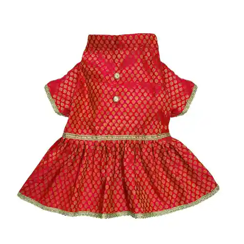 Pawsindia Traditional Royal Brocade Dress for Cats - Red | Ethnic Festive Wear