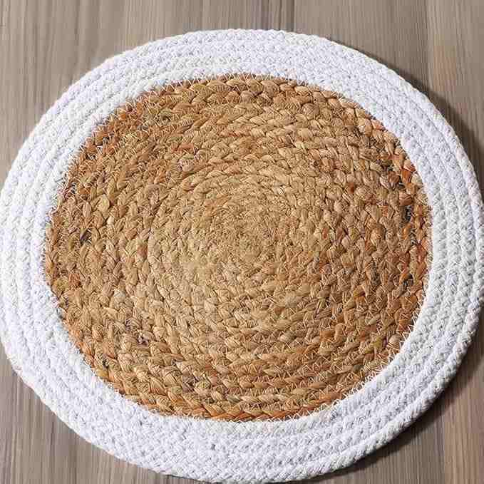 Round Jute & White Border Cotton Placemats (38 cm Diameter)