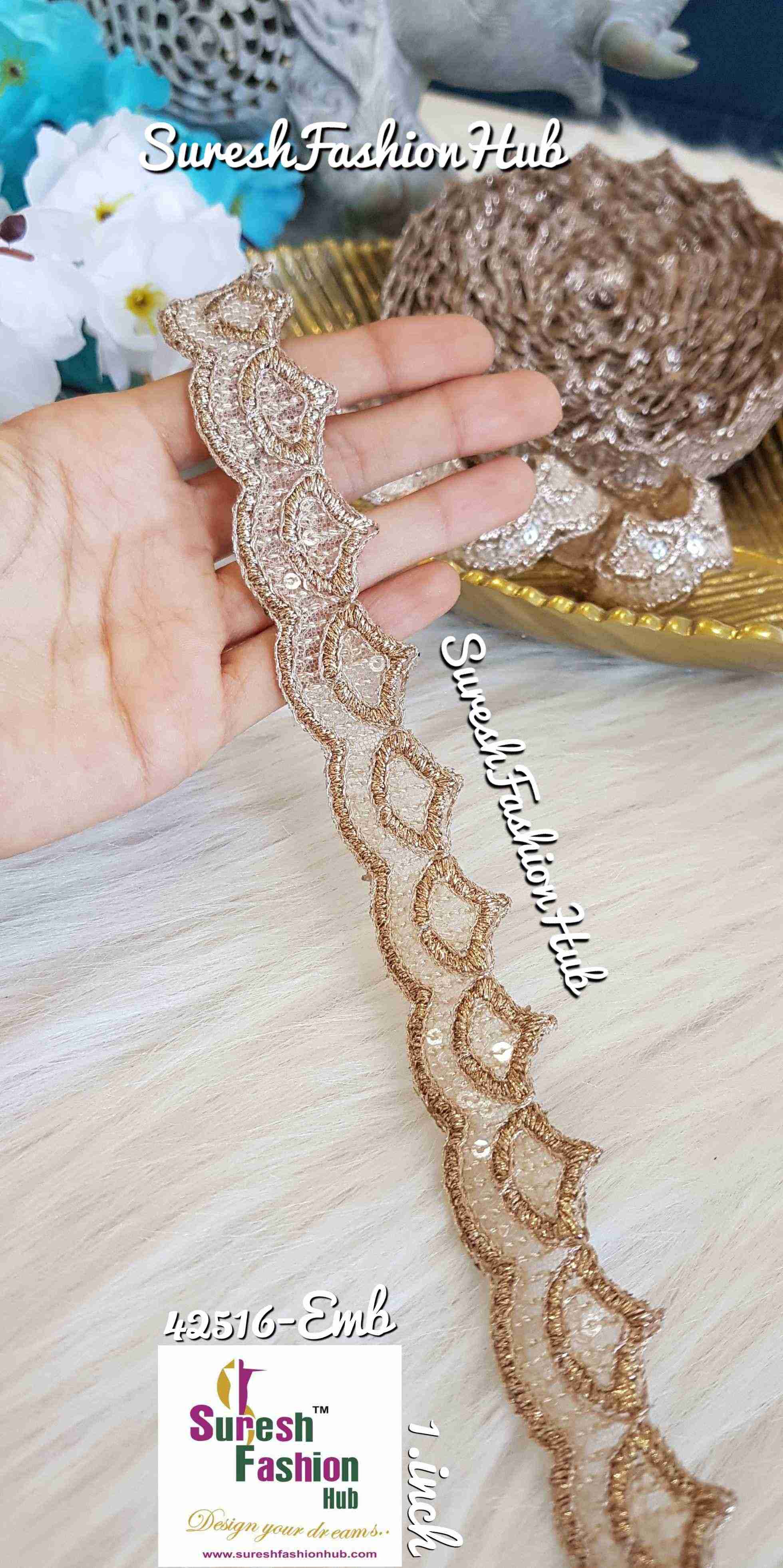 Glittering Golden Waves Embroidered Trim
