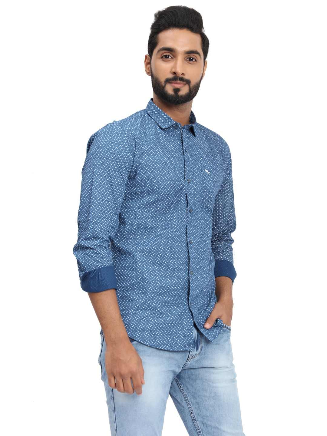 D'cot by Donear Men's Blue Cotton Casual Shirts