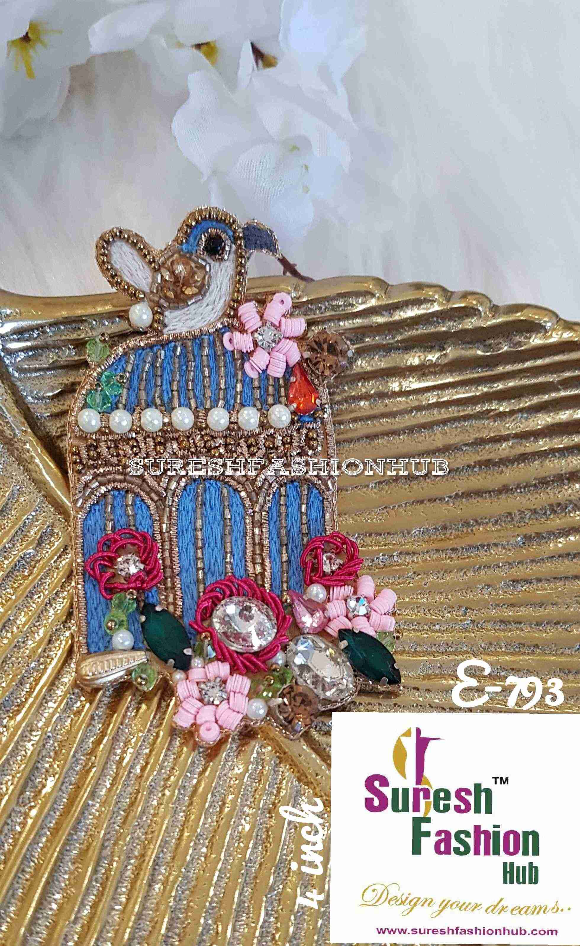 Heavily Embellished Bird Cage Blue Color Designer Patch