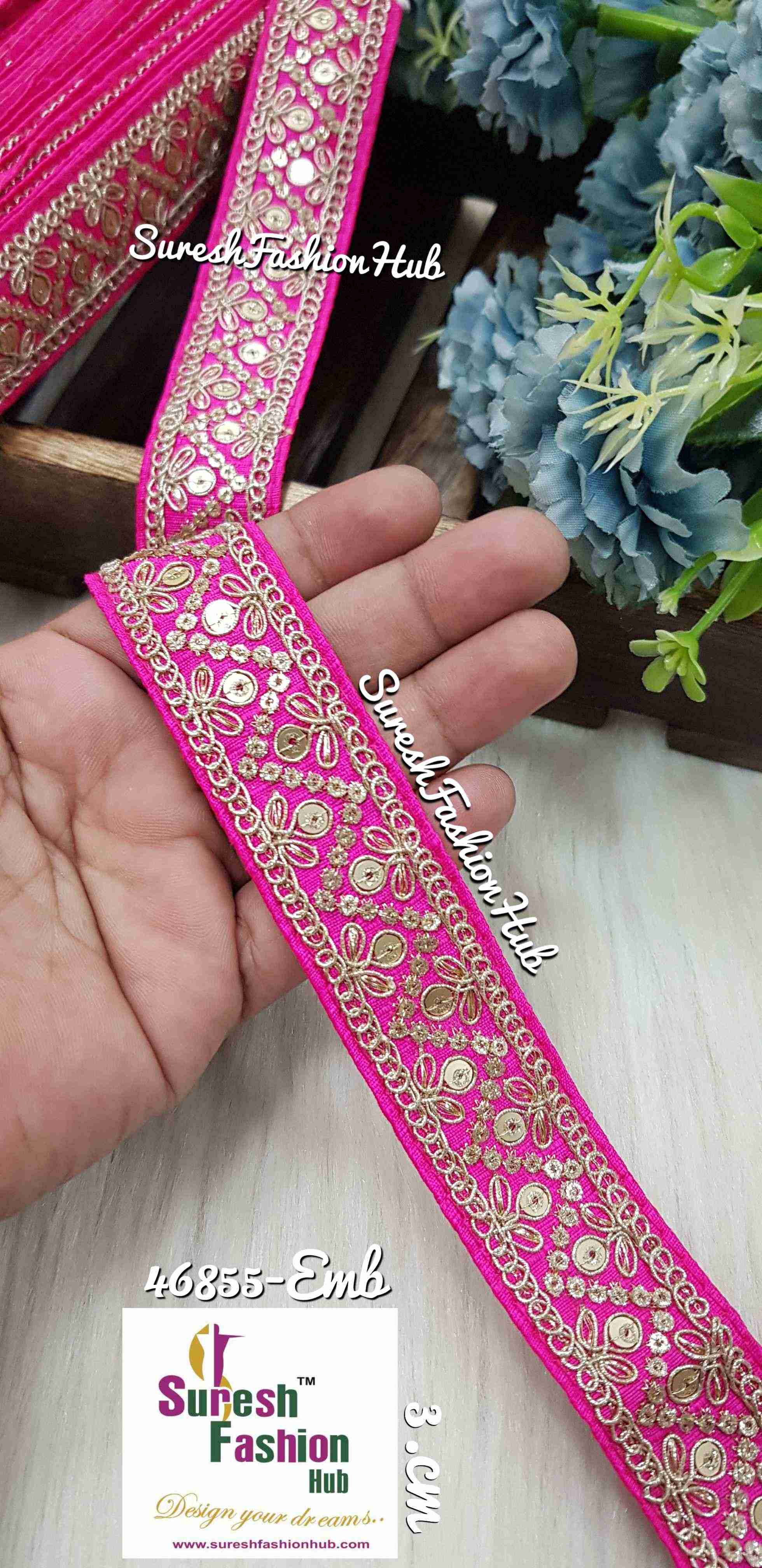 Golden Sequin With Zari Splendor Pink Borders Laces